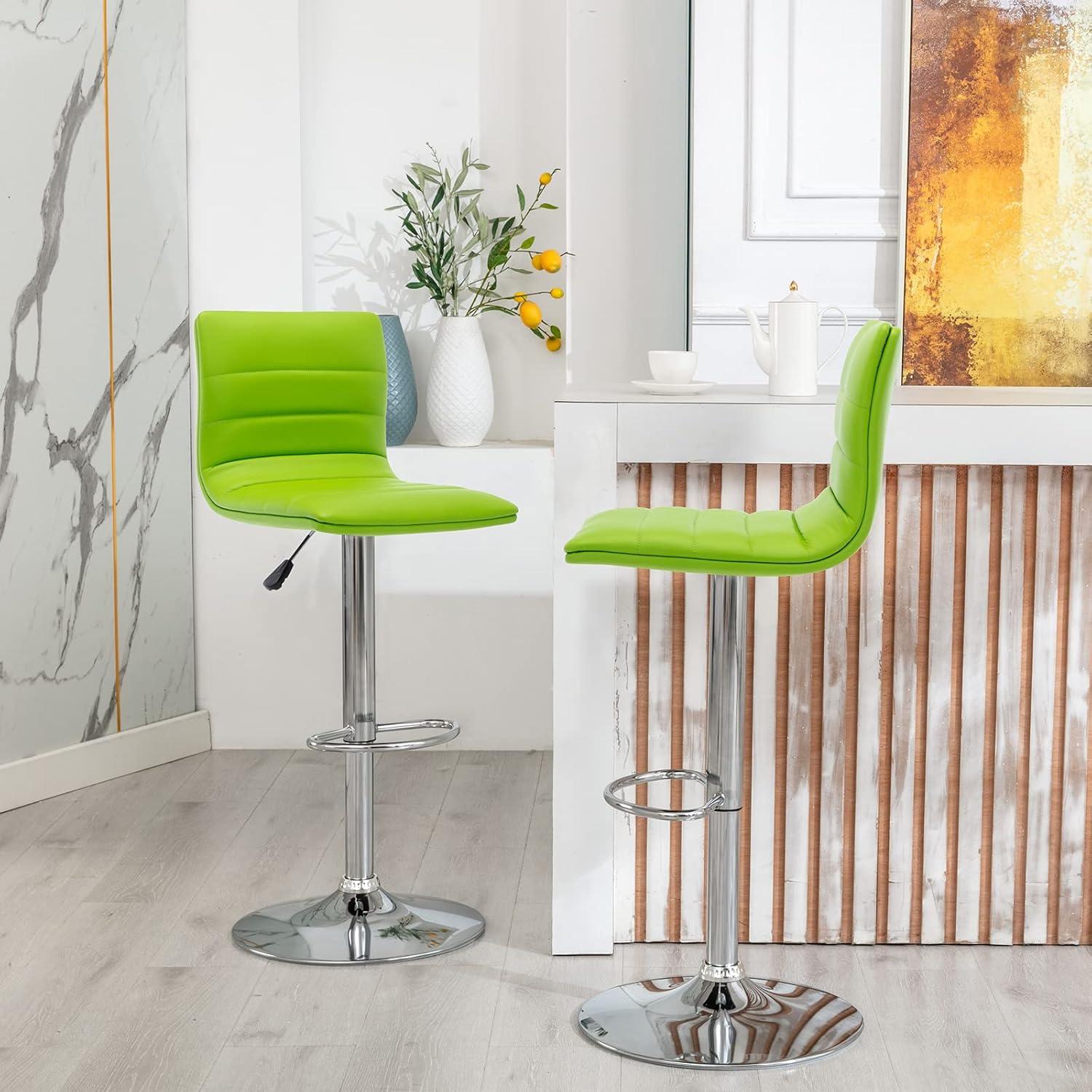 Flash Furniture Modern Green Vinyl Adjustable Bar Stool with Back, Counter Height Swivel Stool with Chrome Pedestal Base
