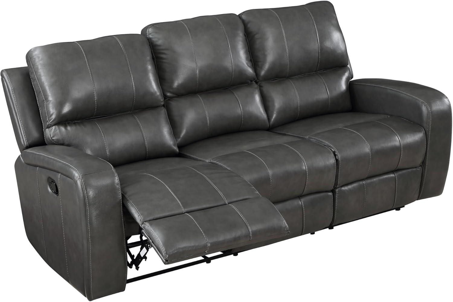 Dark Gray Leather Reclining Sofa with Track Arms