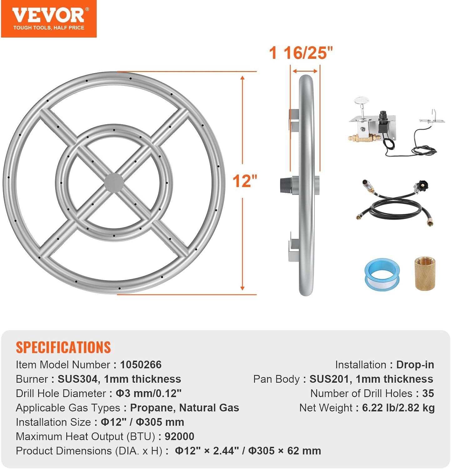 VEVOR 12'' Round Stainless Steel Fire Pit Accessory