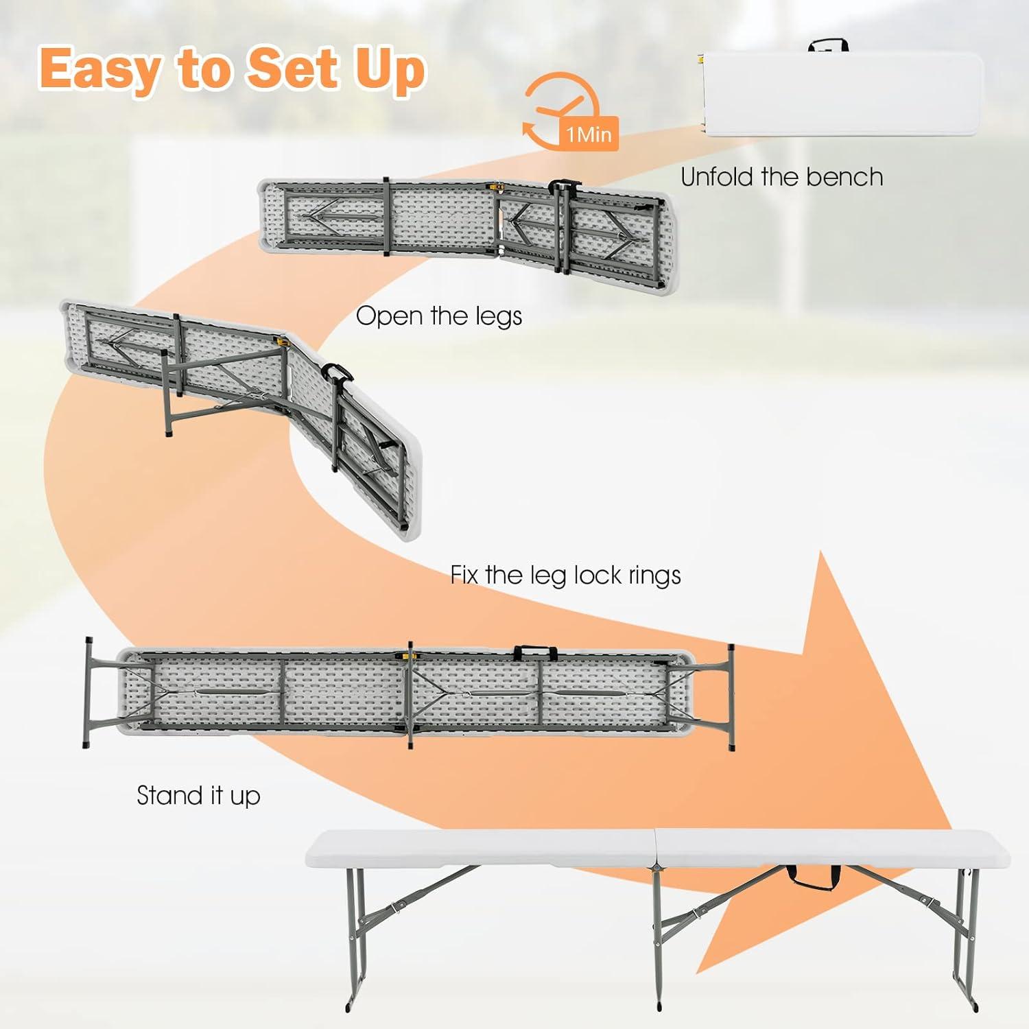 Costway 2PCS 6 FT Portable Folding Bench Outdoor Picnic Bench 550 lbs Limited for Dining