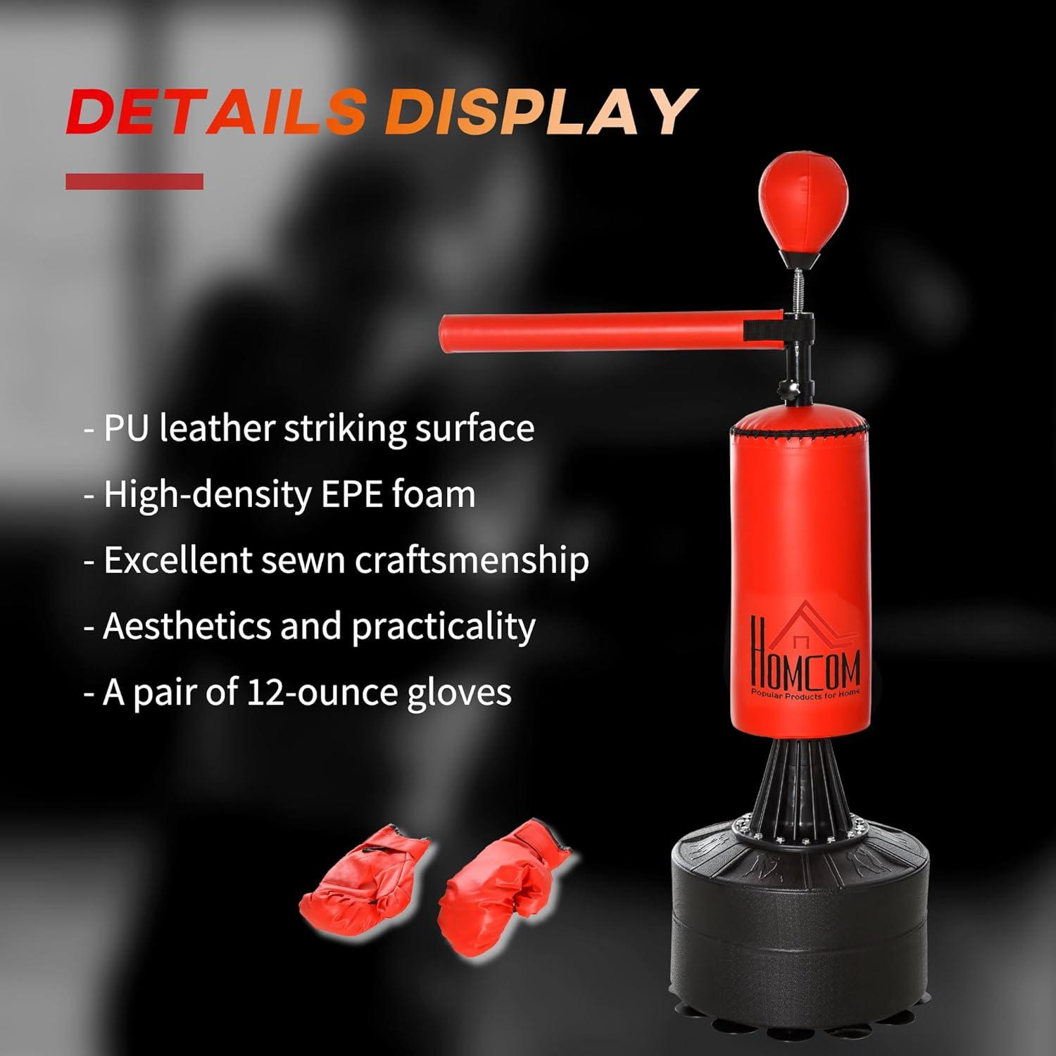 Soozier Boxing Speed Punch Bag Freestanding with Reflex Bar and Gloves Rotating Flexible Arm, Speed Ball, Waterable Base for Adult & Kids, Red