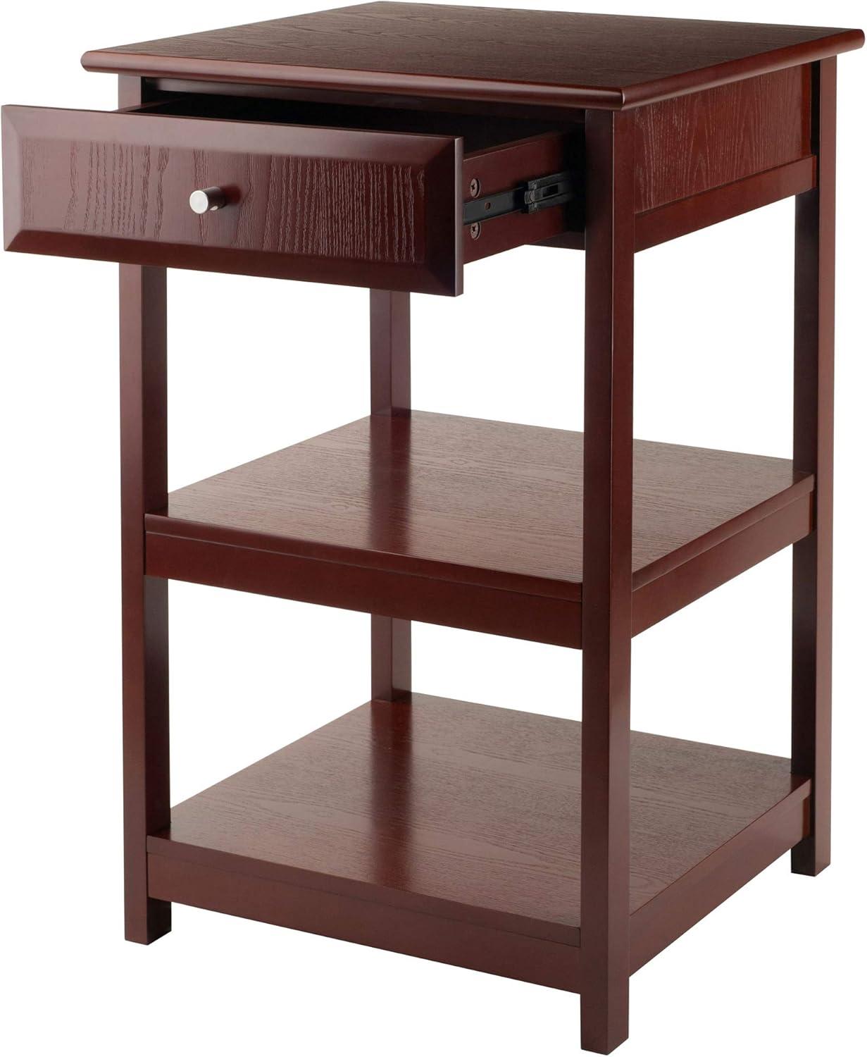 Walnut Composite Wood Printer Table with Drawer and Shelves