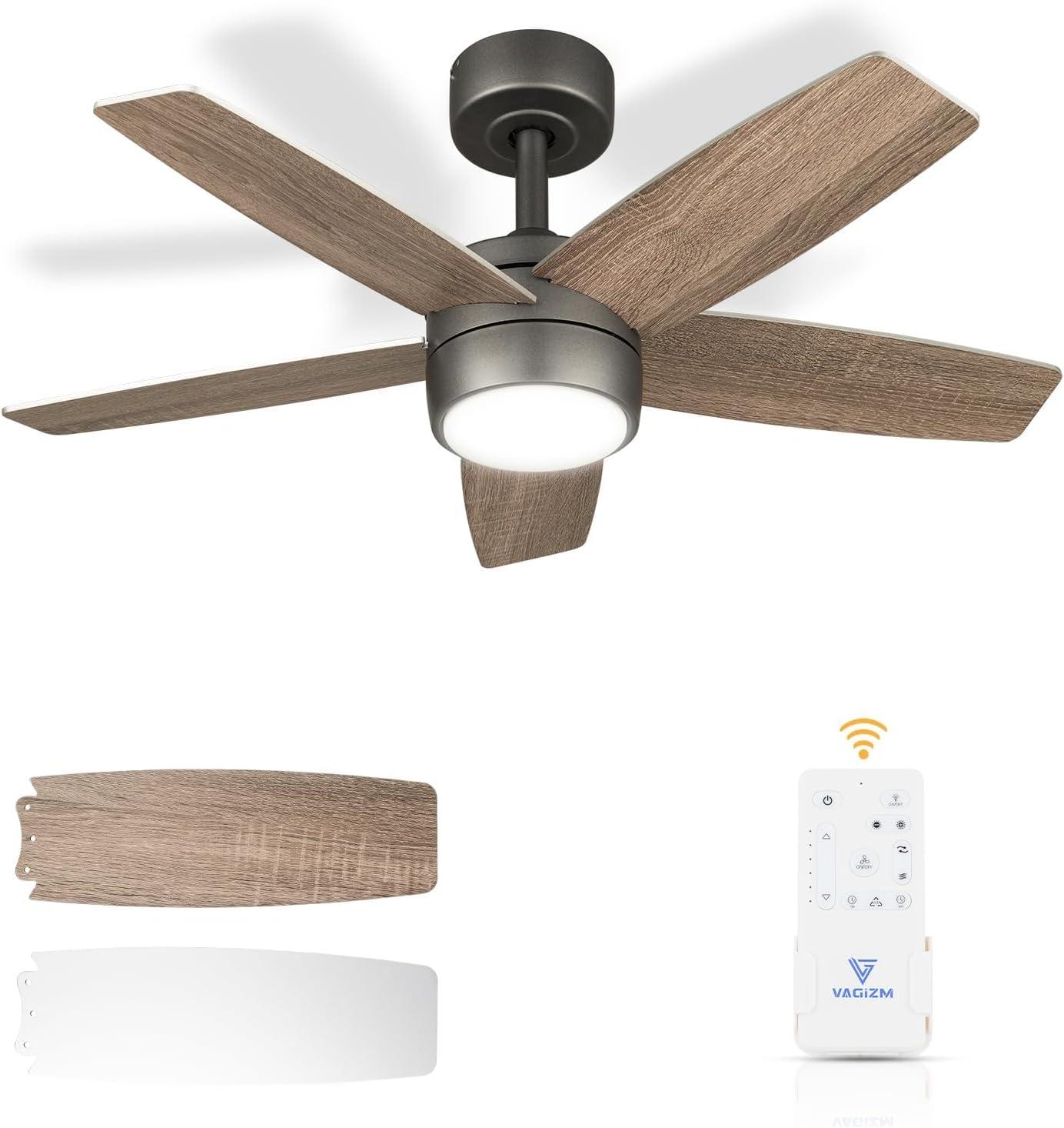 Ceiling Fan with Light Remote: 36 Inch Small Ceiling Fans for Kids Bedroom Dorm Room Small Room- Reversible Quiet DC Motor Dimmable Light with 6 Speeds(Bronze+Walnut)