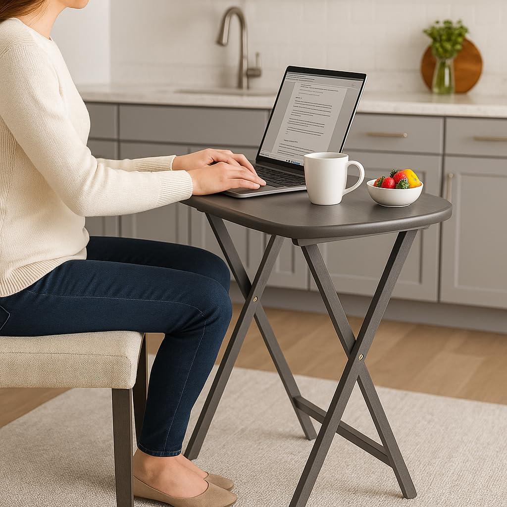 5pc Set Lucca Snack Tables Oyster Gray - Winsome: Portable Folding TV Tray Set, 4 Trays & Stand