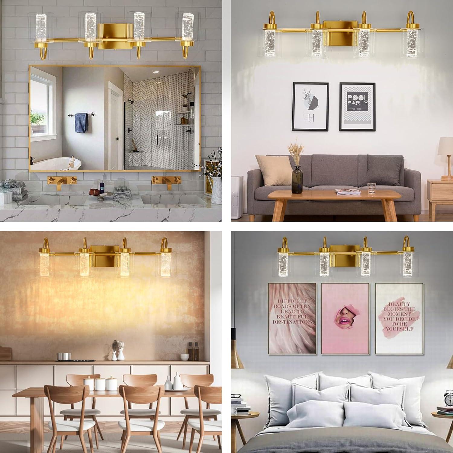 Litake 5 Light Brushed Gold Vanity Lights, Bathroom Light Fixtures Crystal Bubble Glass Dimmable 3 Color Temperatures Modern Wall Sconce for Bathroom Hallway Kitchen Bedroom Living Room