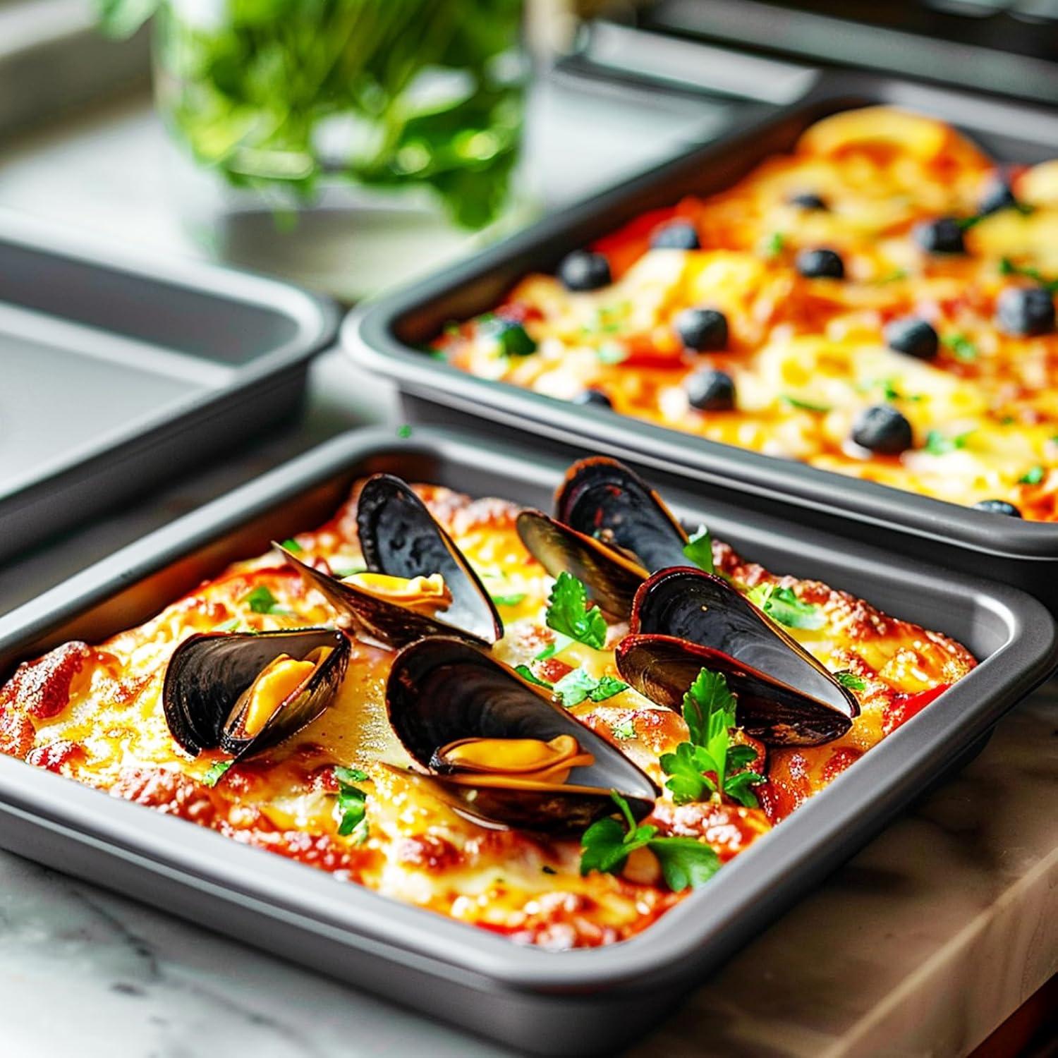 Baking Pans Set, 5-Piece Nonstick Bakeware Sets with Round/Square Cake Pan, Muffin Loaf Roast Pan, Baking Sheets for Oven, Kitchen Cookware Sets Baking Tray Baking Supplies, Gold