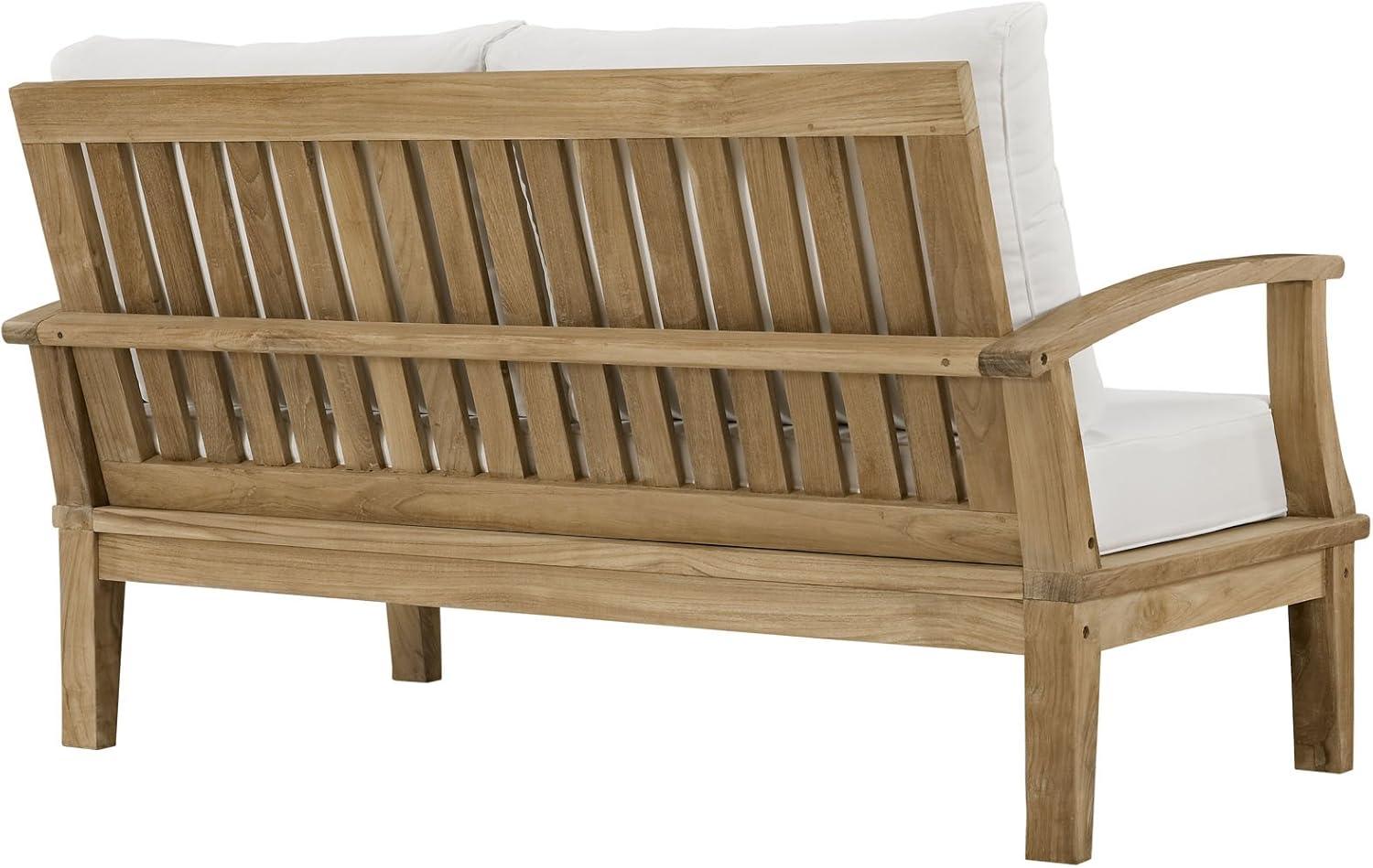 Modway Marina Modern Wood Patio Teak Loveseat in Natural/White