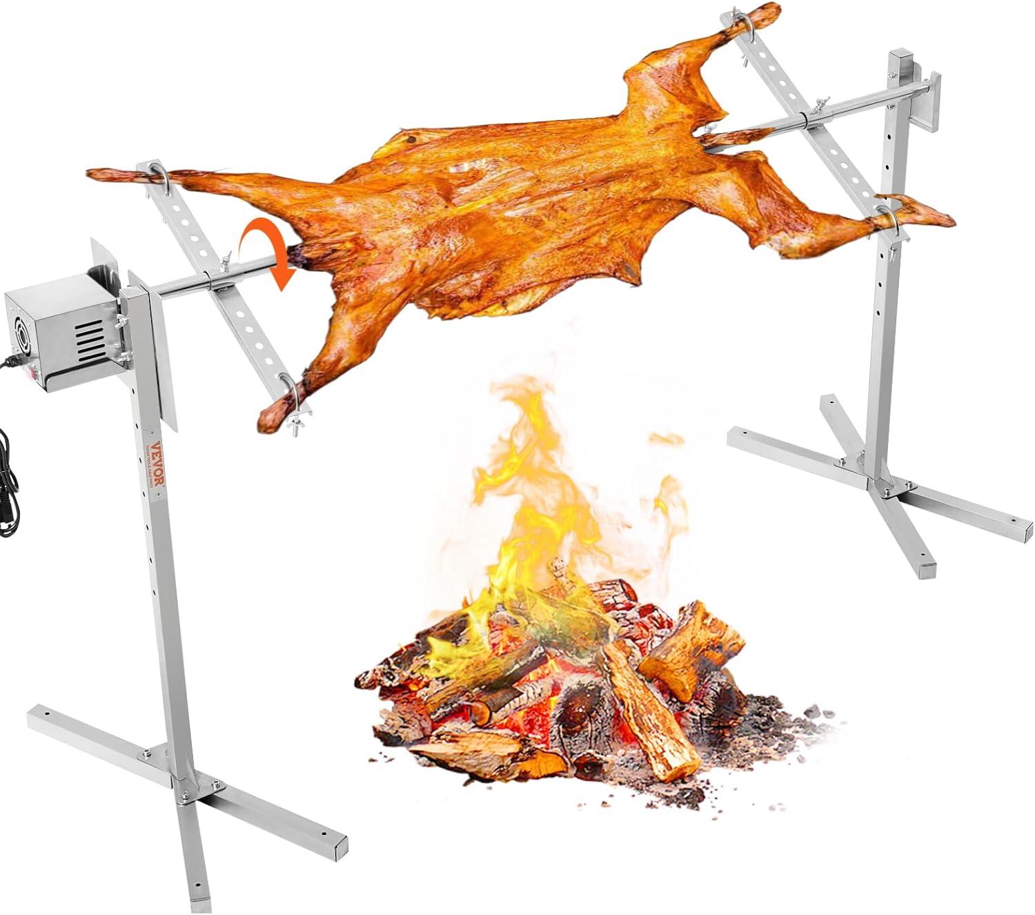 Electric BBQ Rotisserie Grill Kit, 132 lbs. Capacity, 56 in., 52W Motor, Stainless Steel, Spit Rod for Pig, Lamb