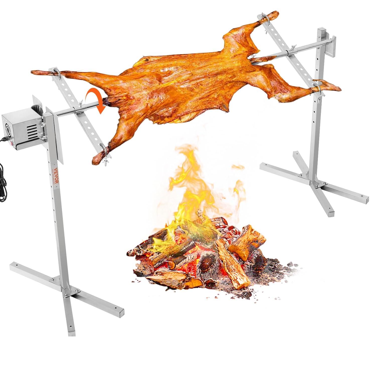 Electric BBQ Rotisserie Grill Kit, 132 lbs. Capacity, 56 in., 52W Motor, Stainless Steel, Spit Rod for Pig, Lamb