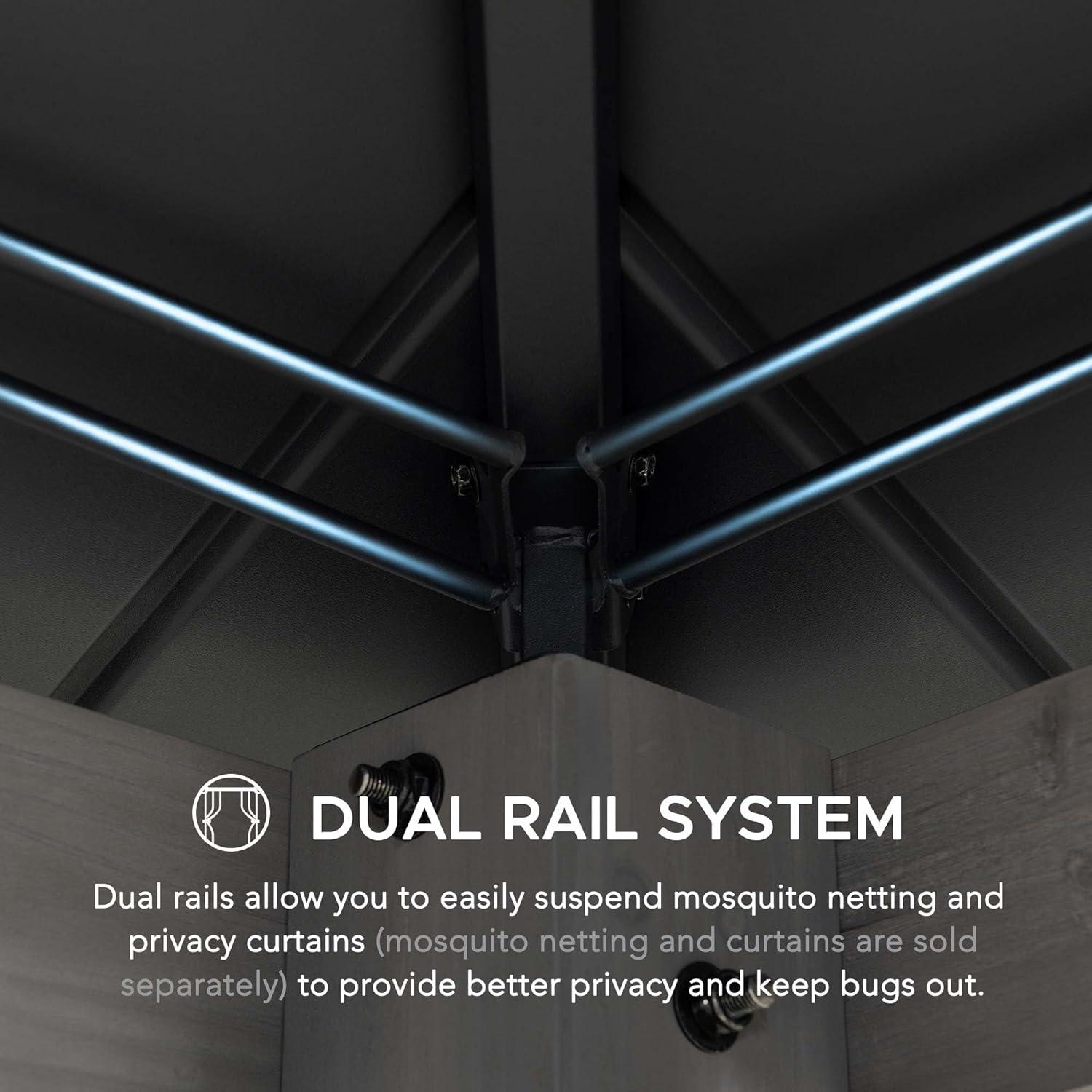 Sunjoy Sunjoy 12x20 ft. Wood Gazebo, Outdoor Patio Steel Hardtop Gazebo with 2-tier Metal Roof, Suitable for Patios, Lawn and Backyard, Matte Black Roof