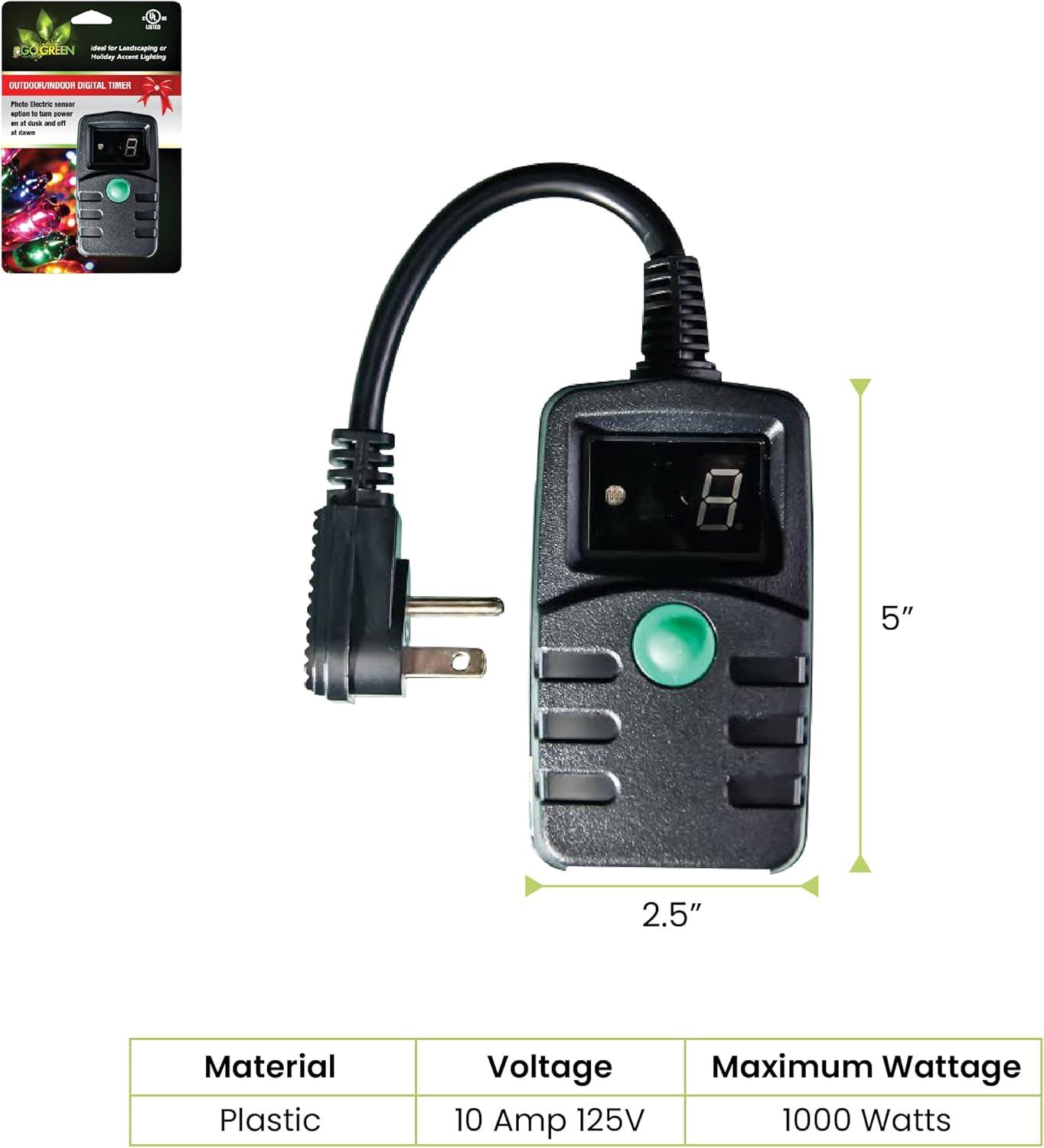 GoGreen Power (GG-36003) Outdoor Digital Timer, Photoelectric sensor, Black