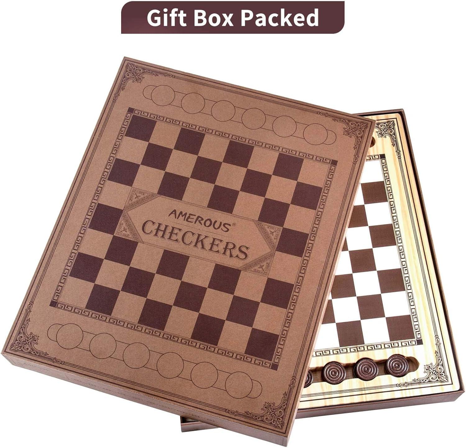 Classic Wooden Checkers Set with Storage Grooves