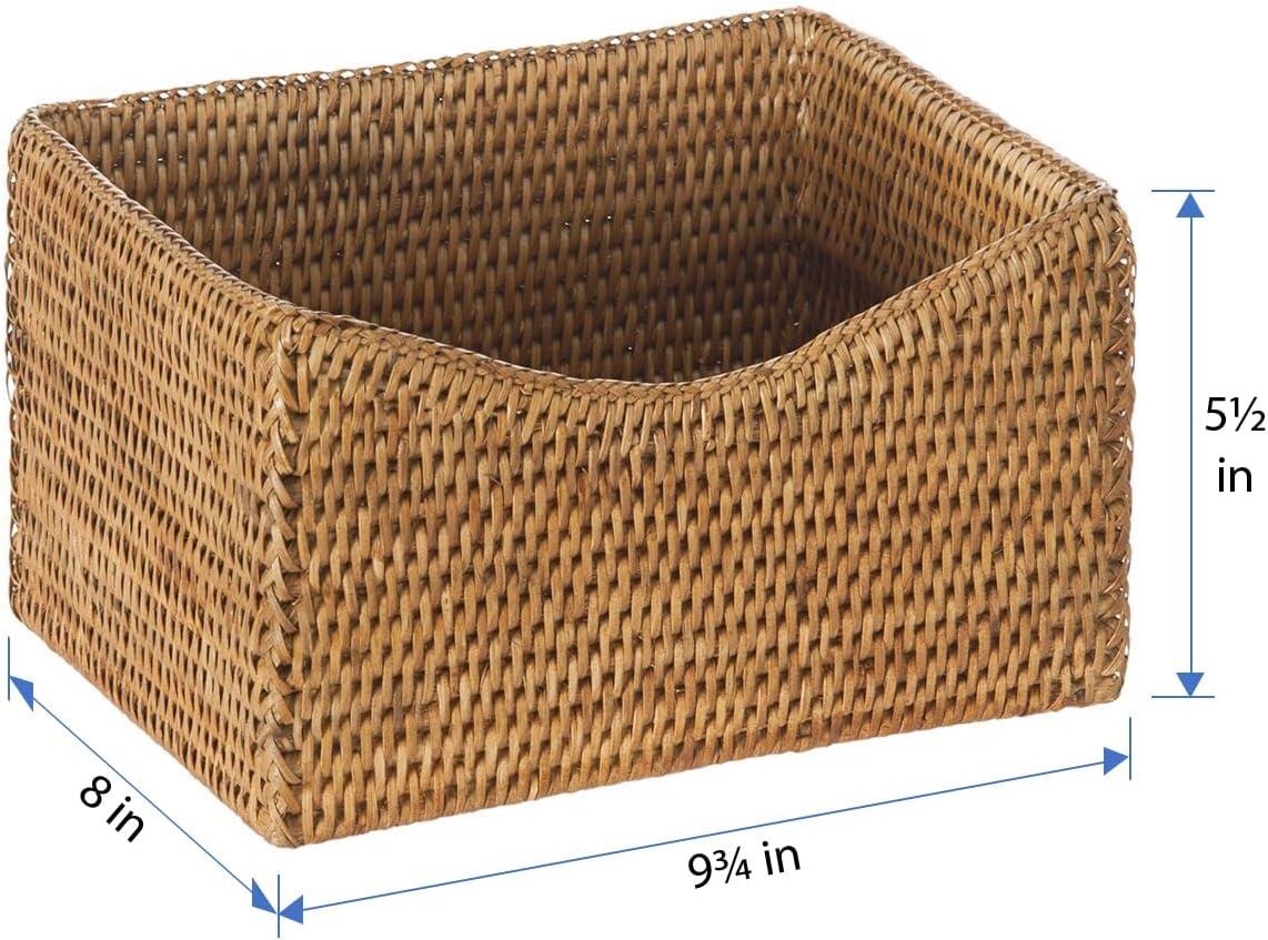 Kouboo La Jolla Rattan Organizing & Shelf Basket, Hand Woven Basket For Shelves, Foldable Cube Storage Baskets Bins, Pantry, Honey Brown
