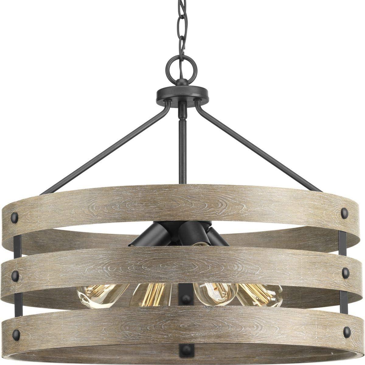 Progress Lighting Gulliver 4-Light Pendant, Graphite, Open Design, Galvanized with Antique White Accents, Hand-Painted Wood Grained Texture