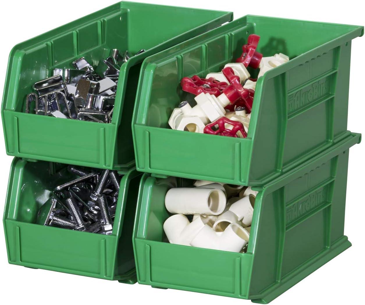 Green Plastic Stackable Storage Bins, 11 x 5 x 5 Inches