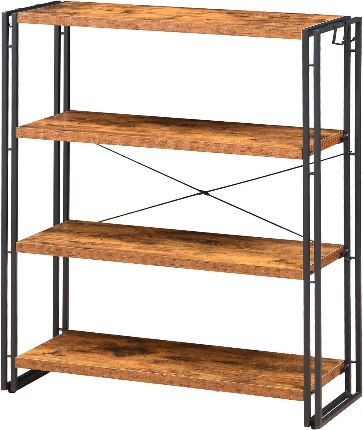 Rustic Brown 4-Tier Wood and Metal Industrial Bookshelf