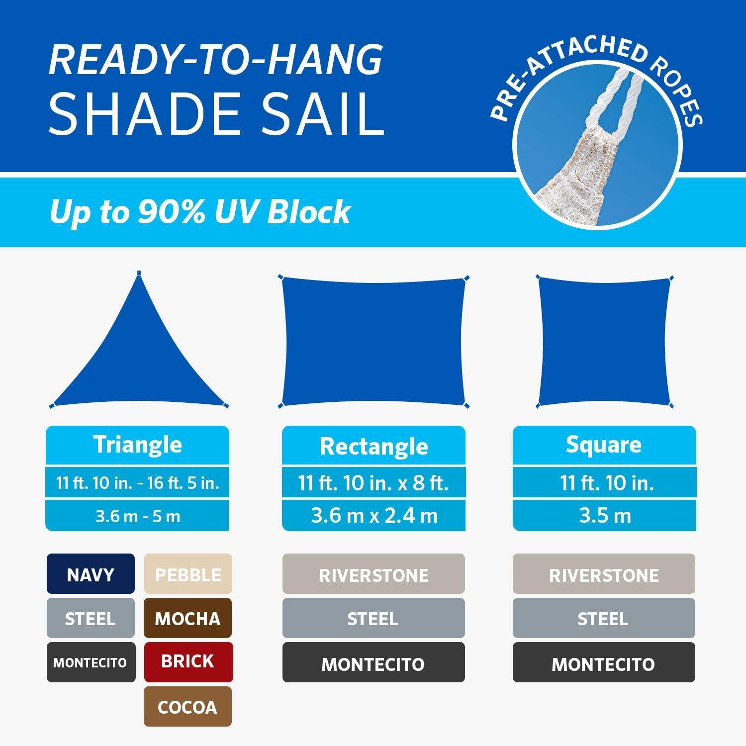 Coolaroo Ready-to-Hang Shade Sail - 90% UV Block Breathable Outdoor Sun Shade with Pre-Attached Ropes for Patios, Gardens & Seasonal Use, 12ft, Triangle, Coca