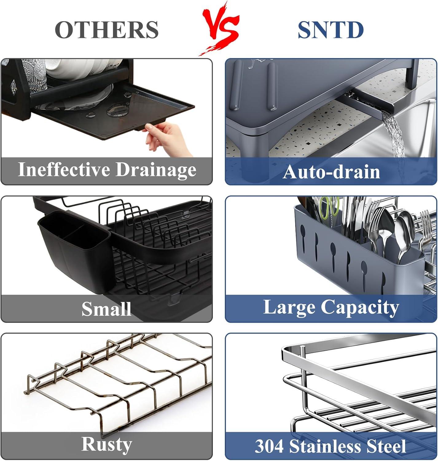 BEACHWATER POOL & SPA, LLC Dish Drying Rack For Kitchen Counter - Large Dish Rack With Drainboard, Rustproof Dish Drainer With Utensil Holder For Sink