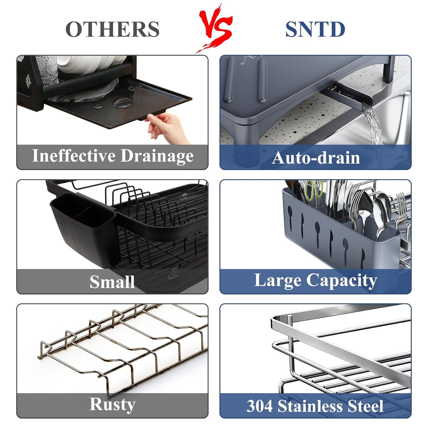BEACHWATER POOL & SPA, LLC Dish Drying Rack For Kitchen Counter - Large Dish Rack With Drainboard, Rustproof Dish Drainer With Utensil Holder For Sink