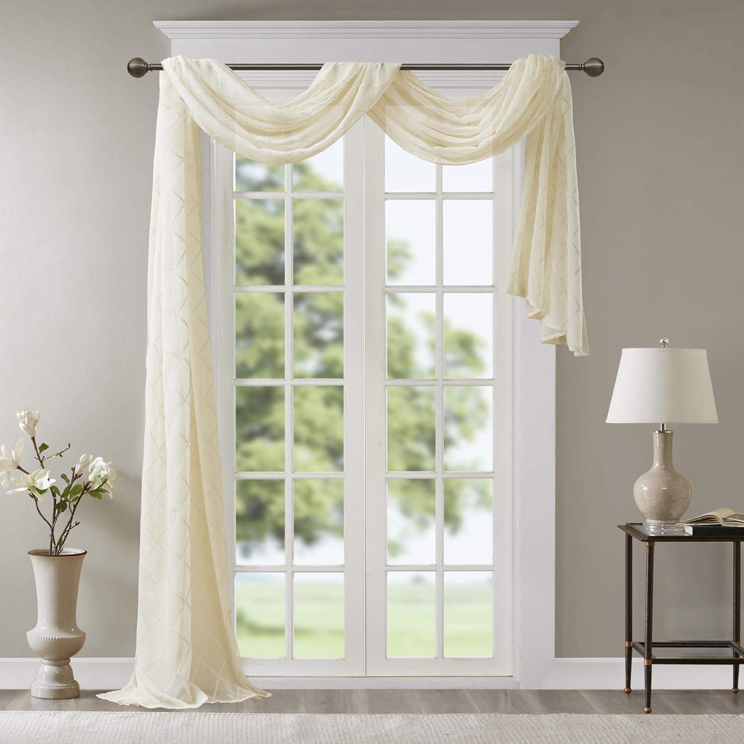 Madison Park Irina Solid Sheer Embroidered Single Window Scarf & Reviews | Wayfair