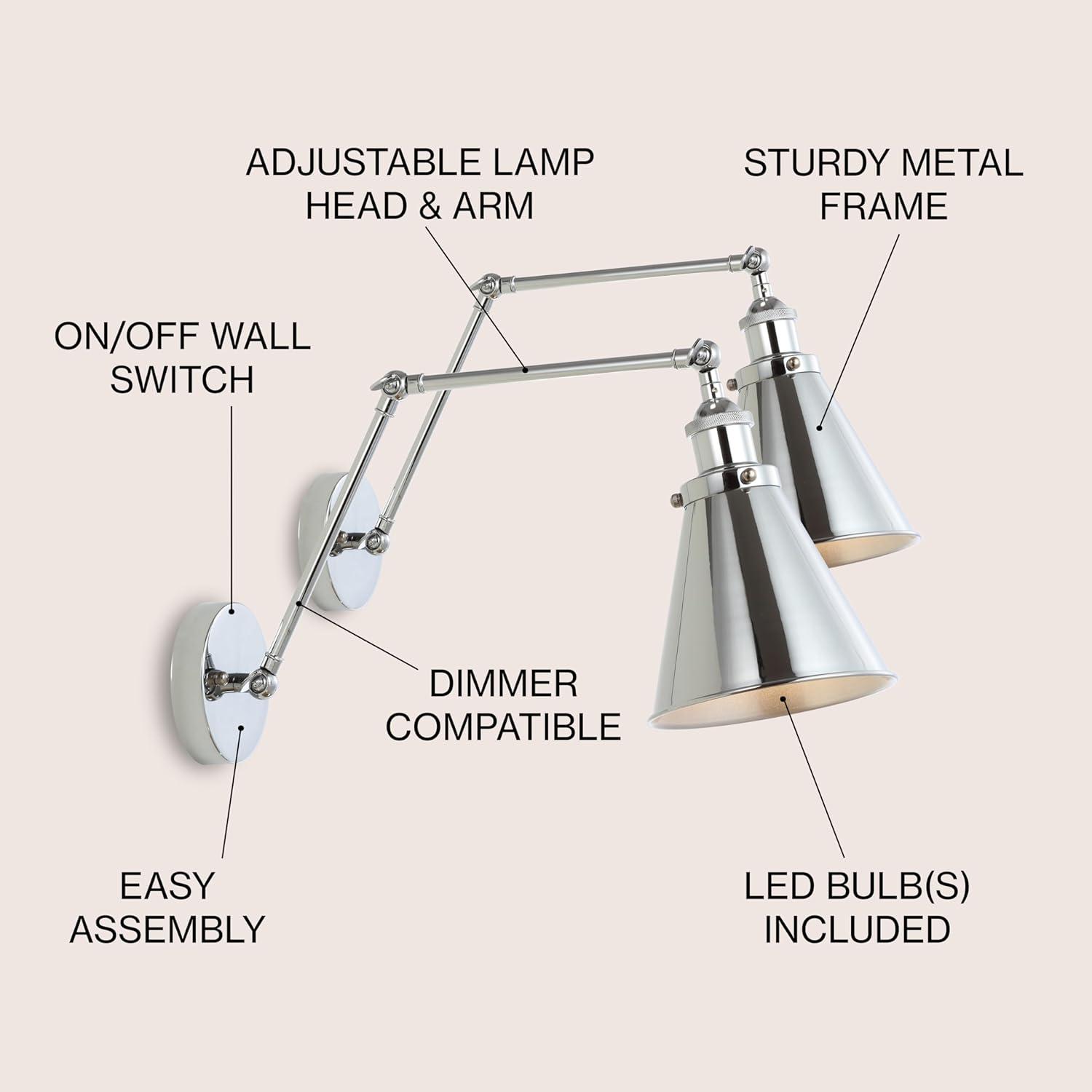 YONG JYL7460A-SET2 7" Farmhouse Industrial Adjustable Arm Metal LED Wall Sconce Rustic 2700K LED 4W Bulb for Entryway Lobby Kitchen Bathroom Bedroom Hallway, Chrome (Set of 2)