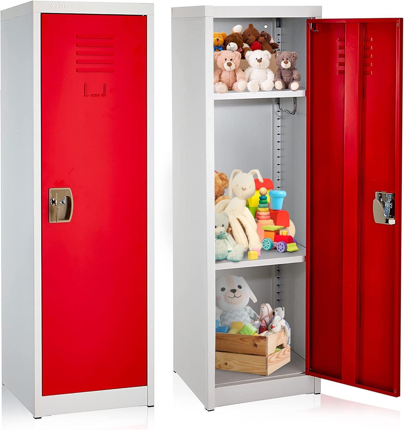 Red and Off-White Steel Freestanding Locker with Adjustable Shelving