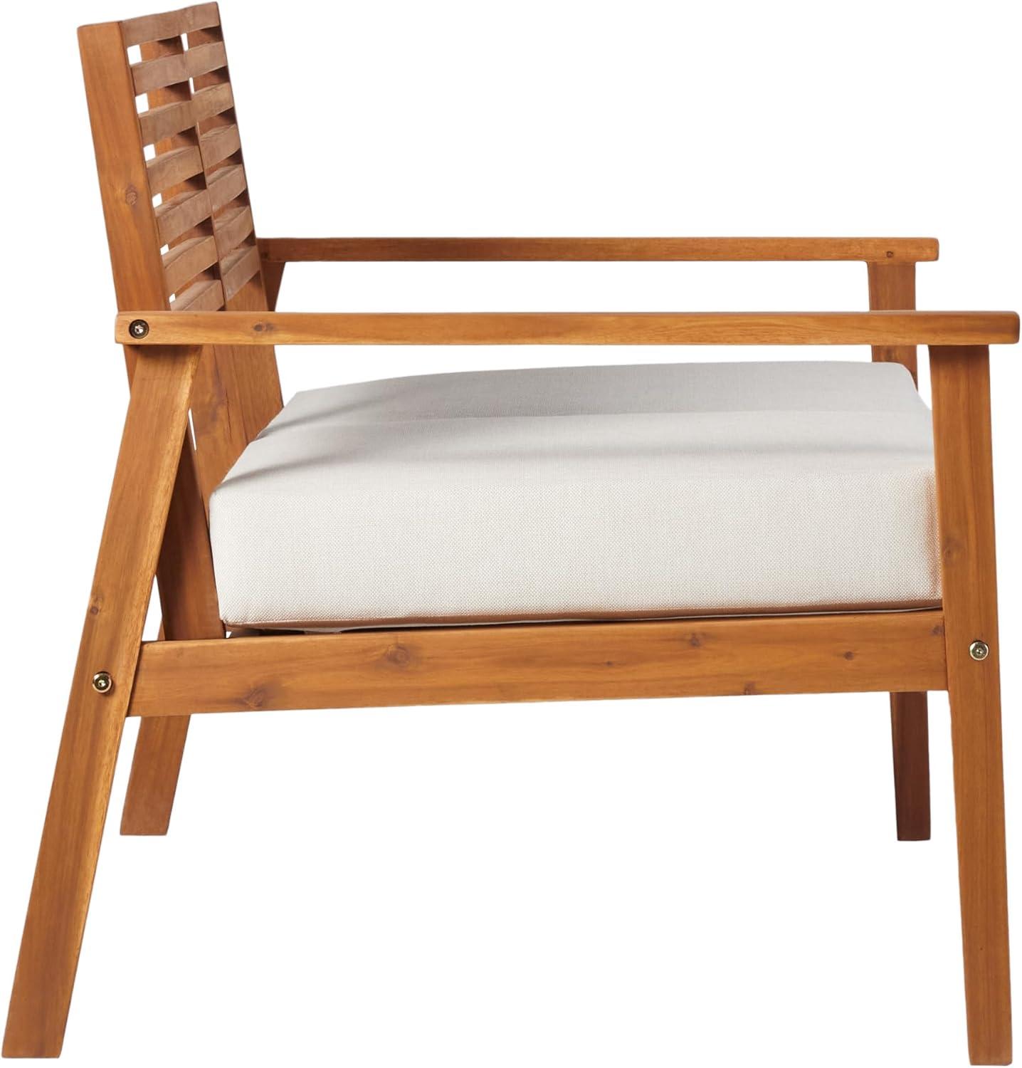 Modern Brown Solid Acacia Wood Outdoor Loveseat with Cushions
