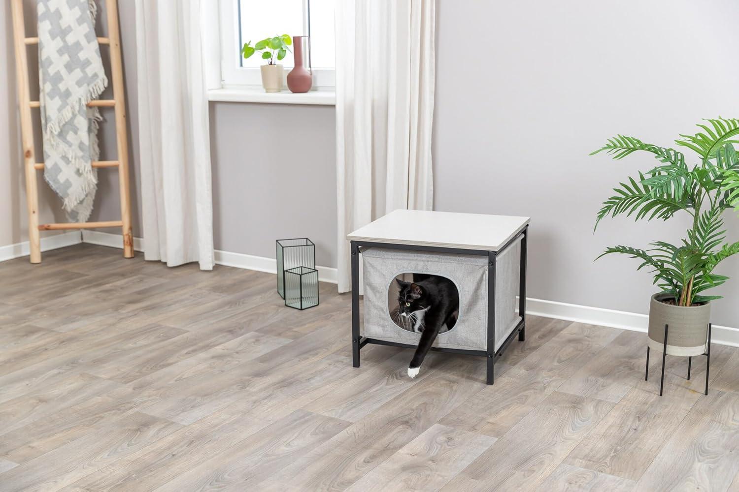 TRIXIE Emmie Indoor Cat Condo, Cat Bed Side Table & Nightstand, Cat Hideaway Cave with Cozy Cushion