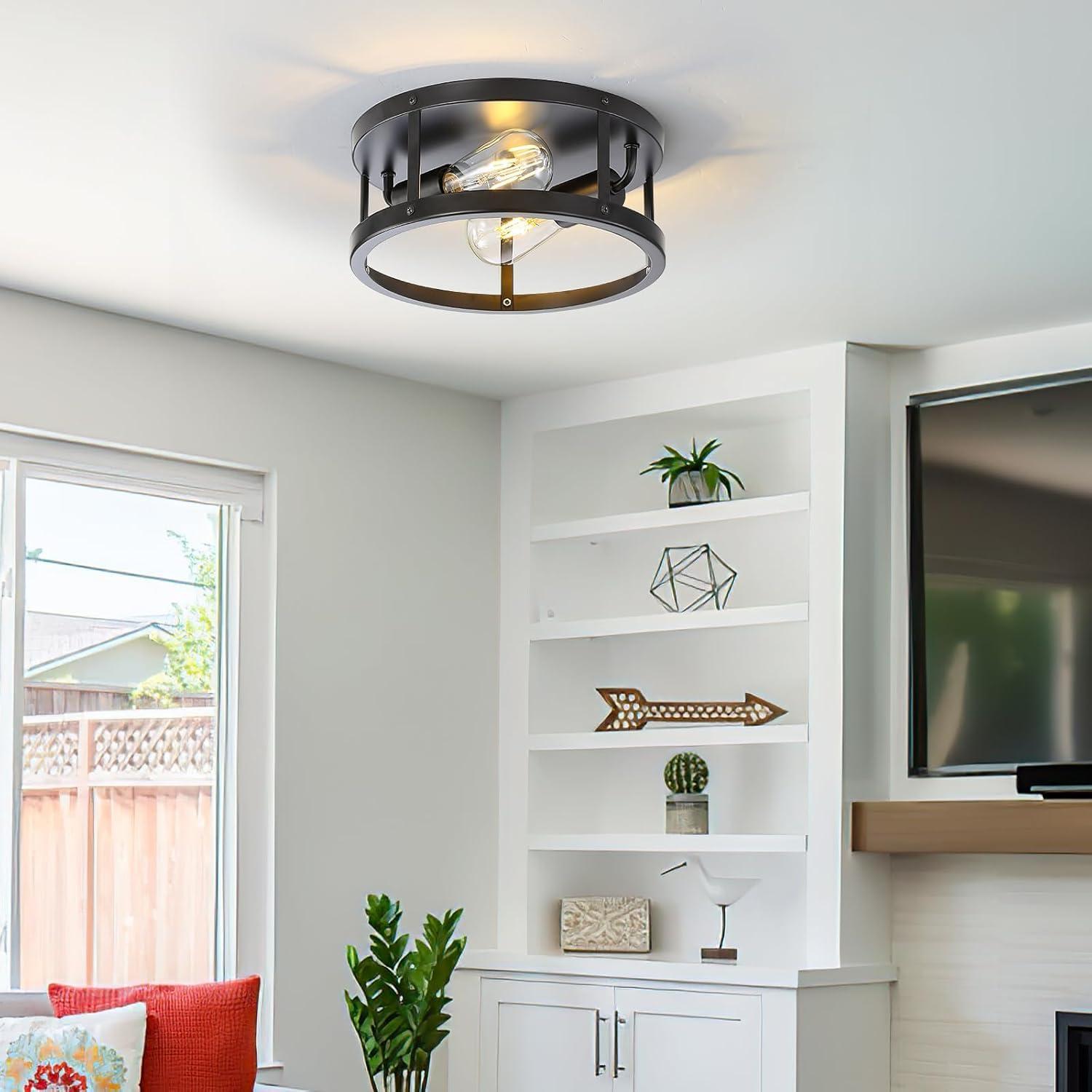 Matte Black Farmhouse Flush Mount Ceiling Light Set