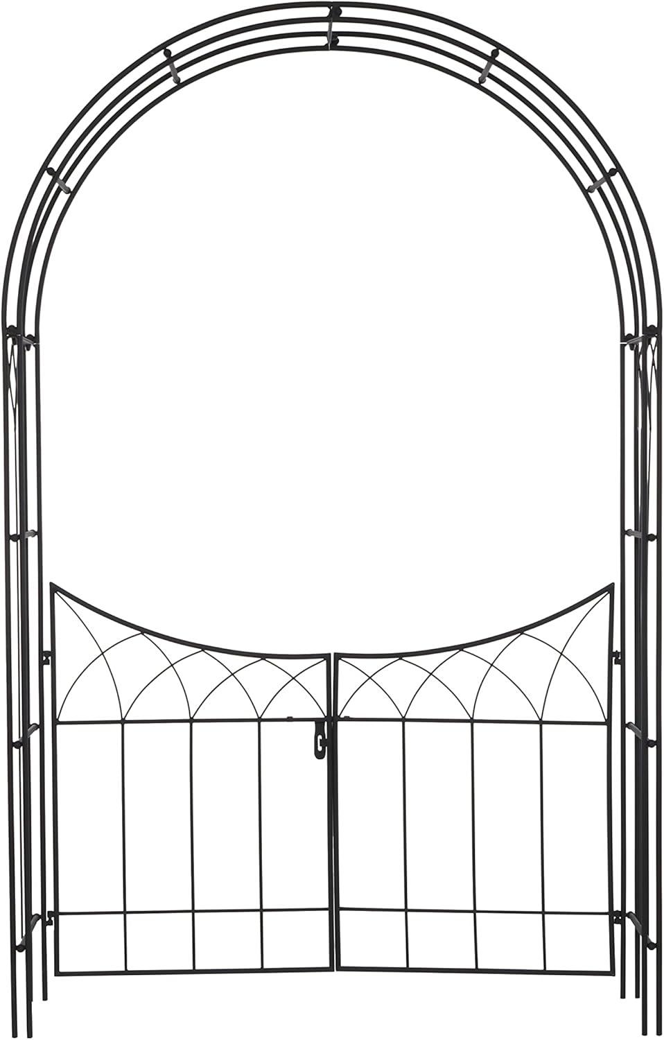 Large Black Matte Iron Arched Garden Arbor with Gate