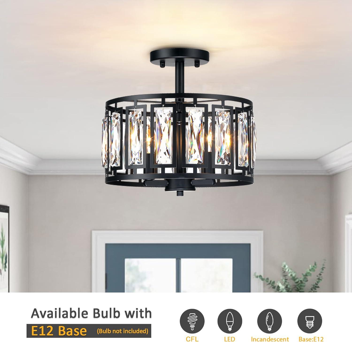 Mercer41 Kyersten 12" 3-Light Crystal Semi Flush Mount