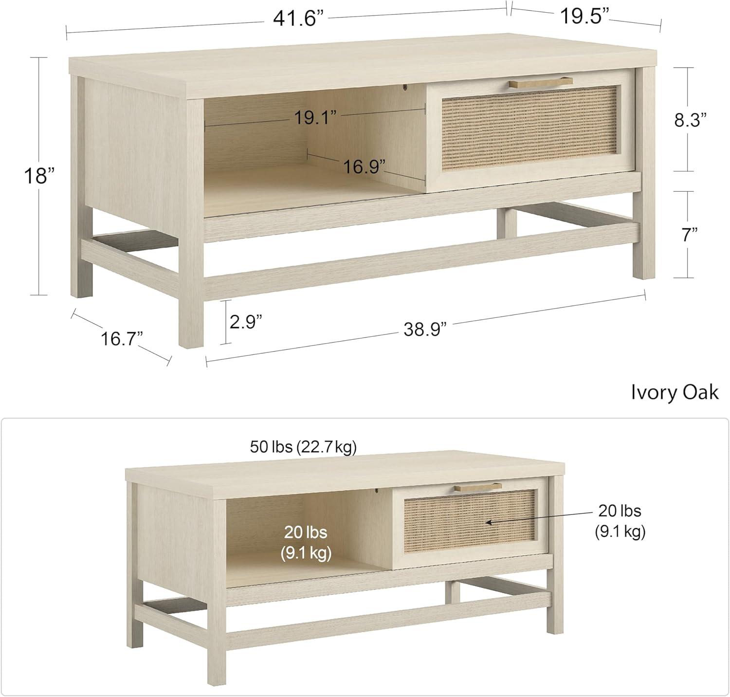 Ameriwood Home Lennon Coffee Table, Ivory Oak and Faux Rattan