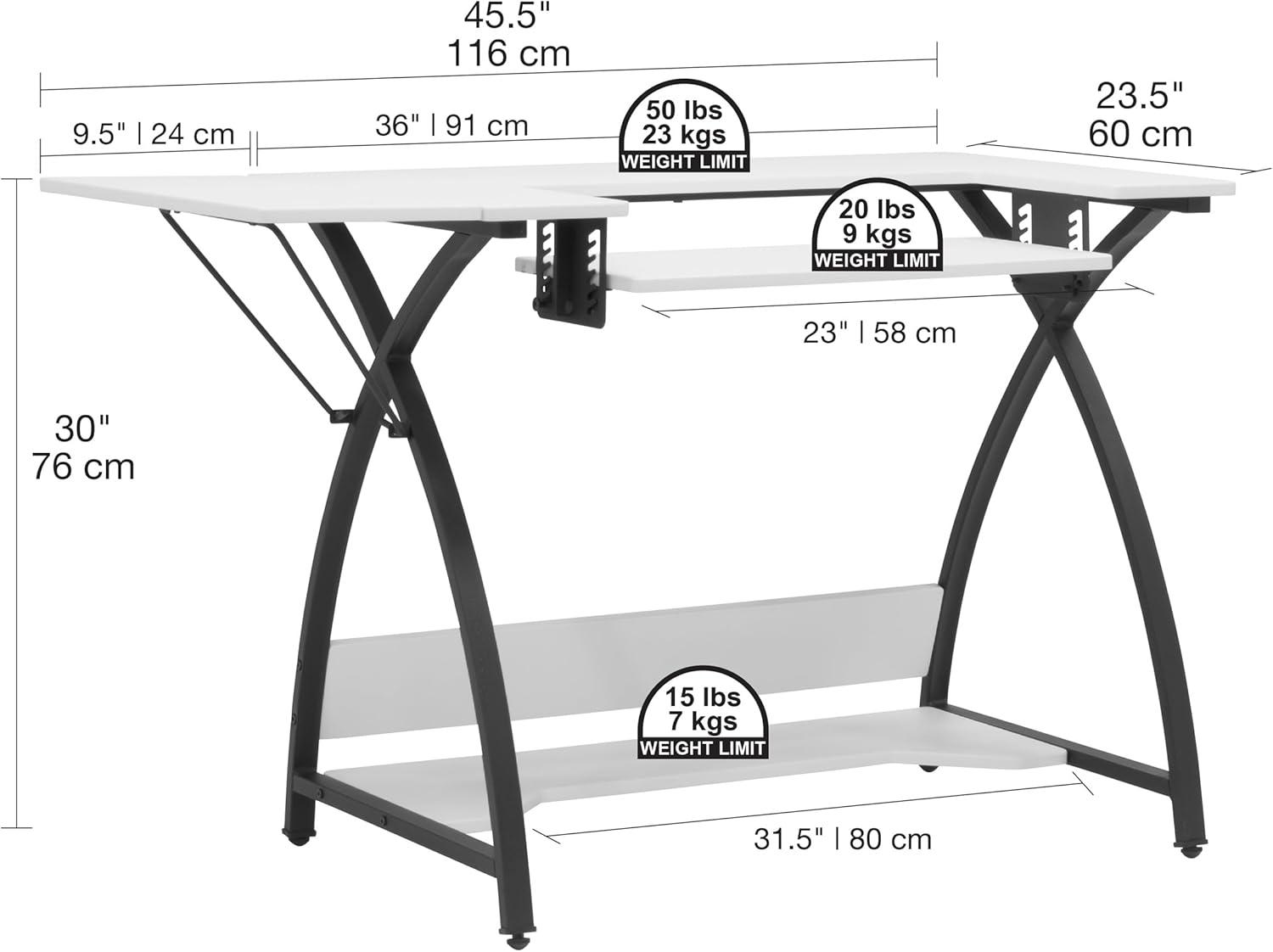 Comet Plus Sewing/Office Table with Fold Down Top, Height Adjustable Platform and Bottom Storage Shelf Black/White - Sew Ready: Crafting Desk