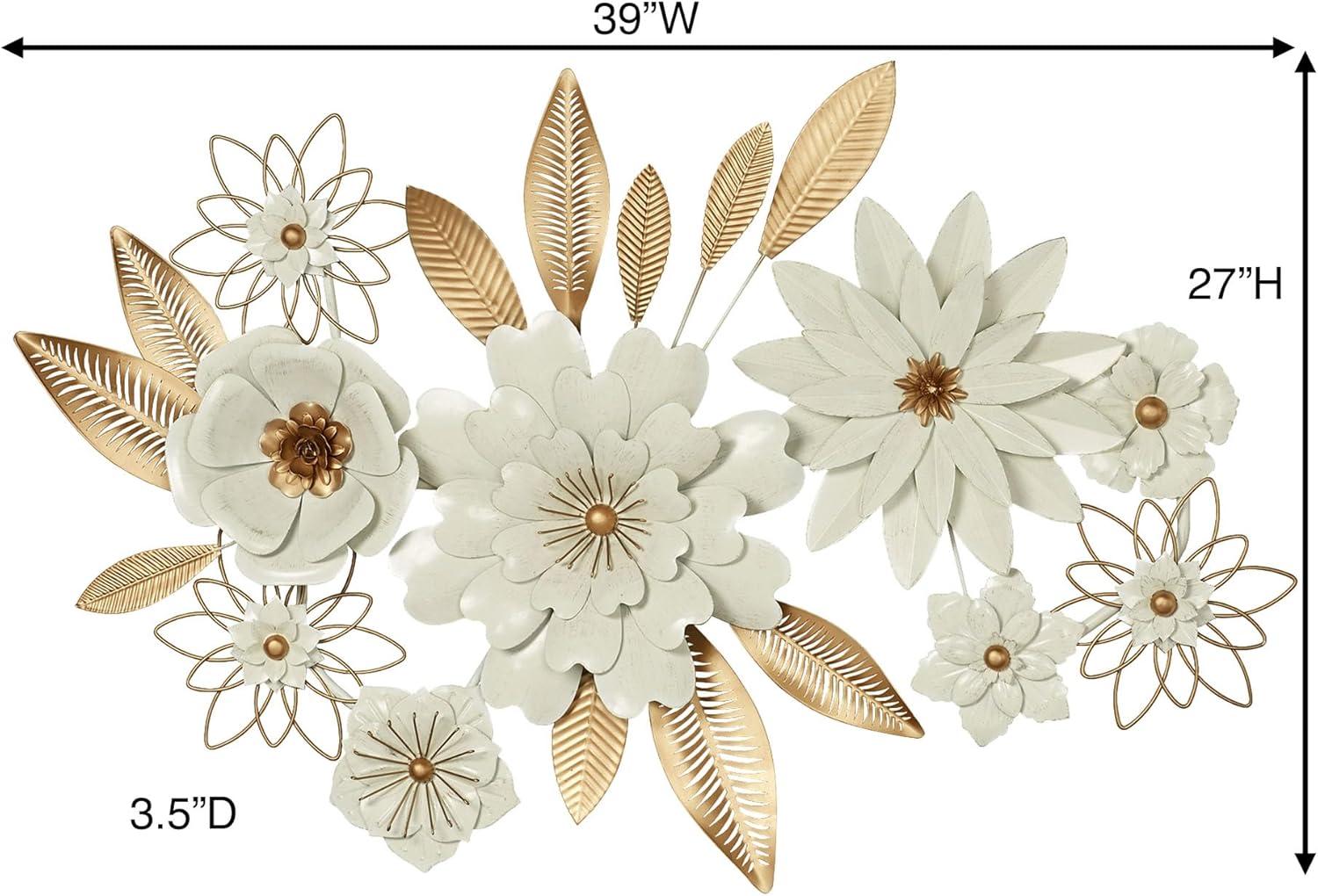 Ivory and Gold Dimensional Metal Floral Wall Sculpture