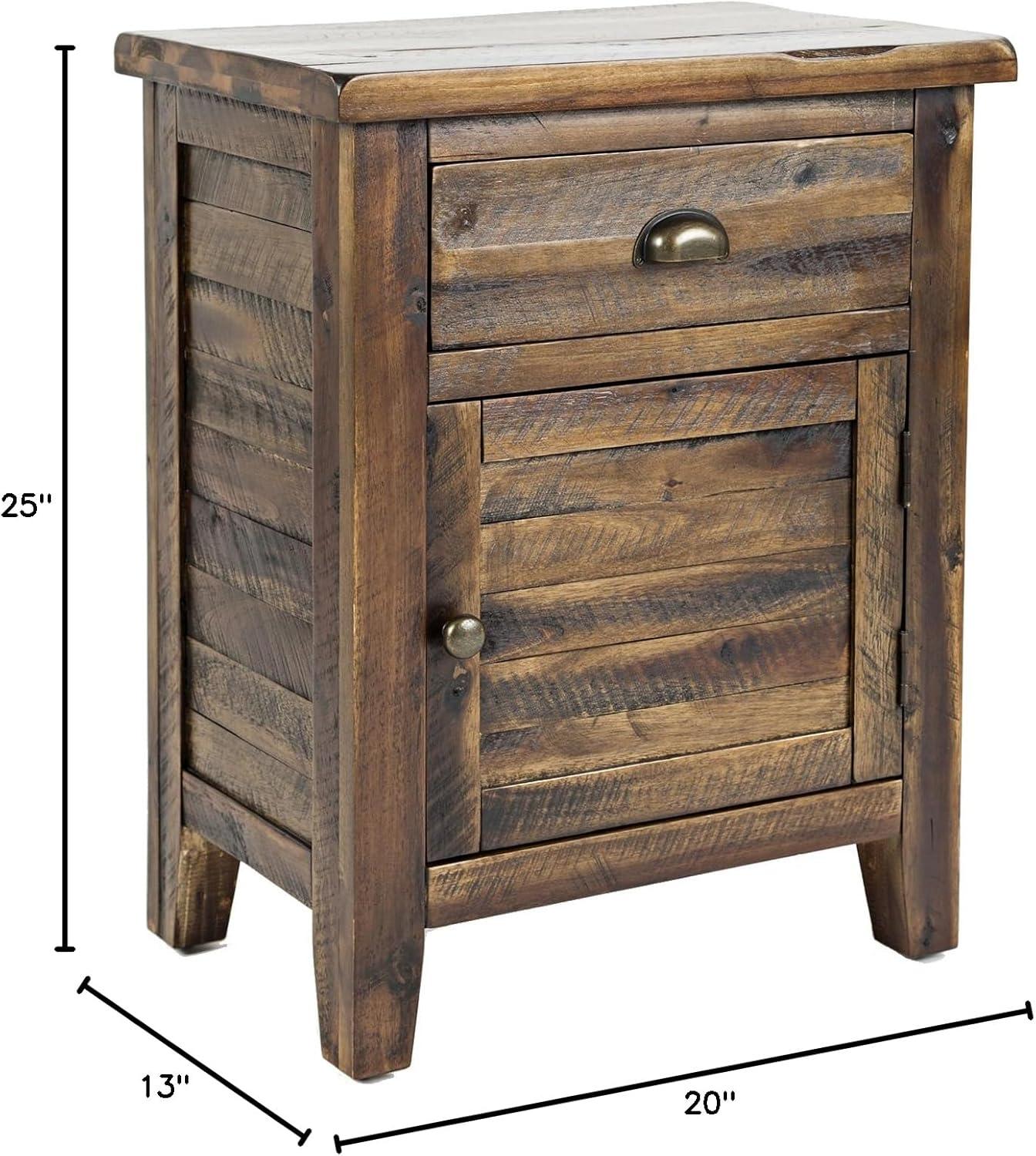 Jofran Artisan's Craft Rustic Farmhouse Distressed Solid Wood Accent Table with One Door and Storage Drawer