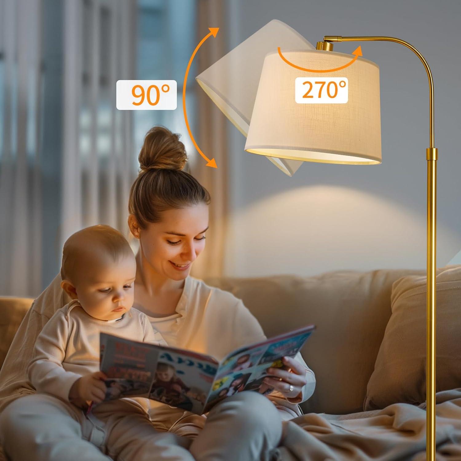 Oneach 62" Arc Floor Lamp for Living Rooms, Gold Tall Standing Lamps with Remote and Stepless Dimmable Bulb, Modern Reading Light for Bedrooms Corner Nursery Kid Office (Bulb Included)