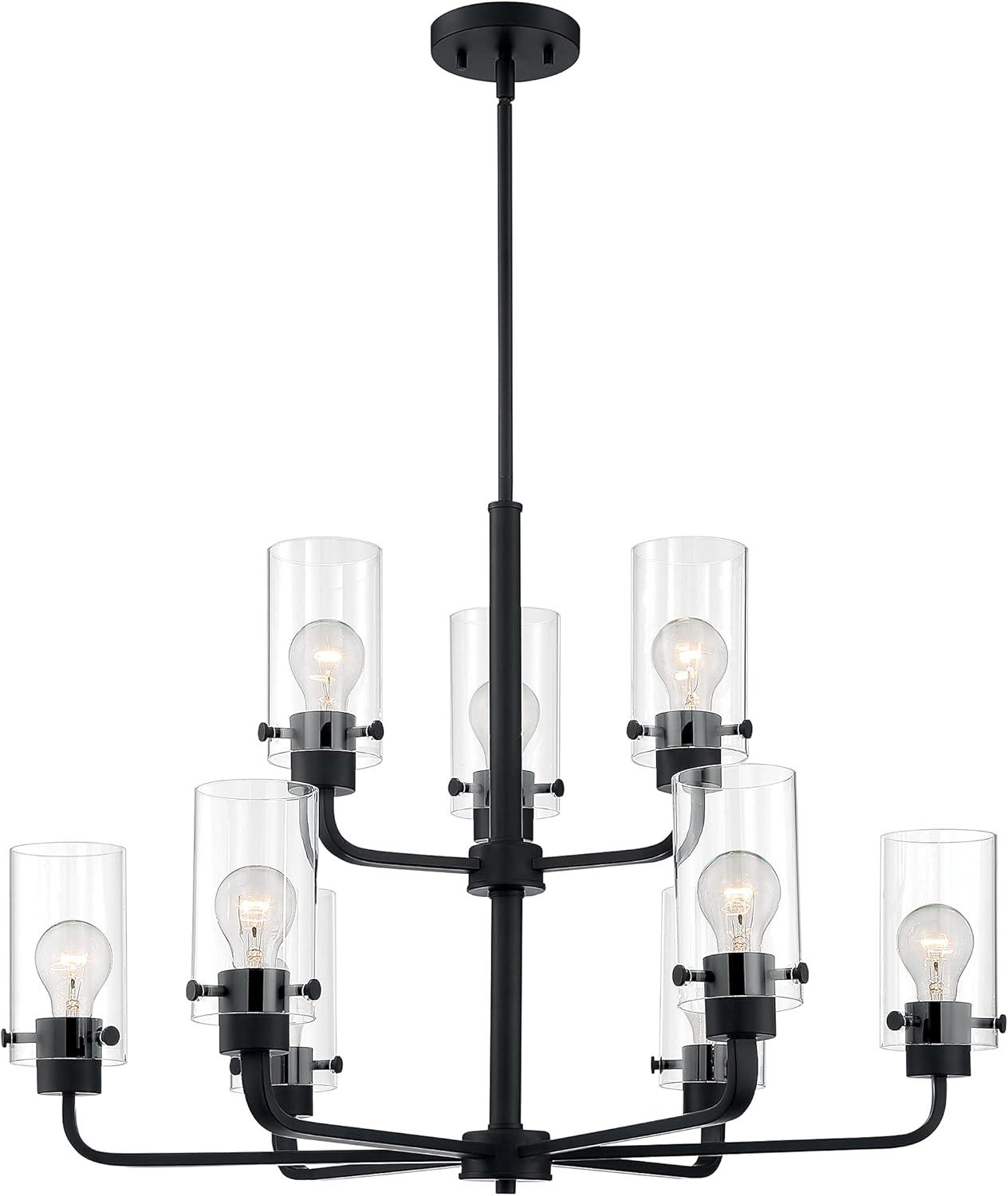 Sommerset 30" Matte Black 9-Light Chandelier with Clear Glass Shades