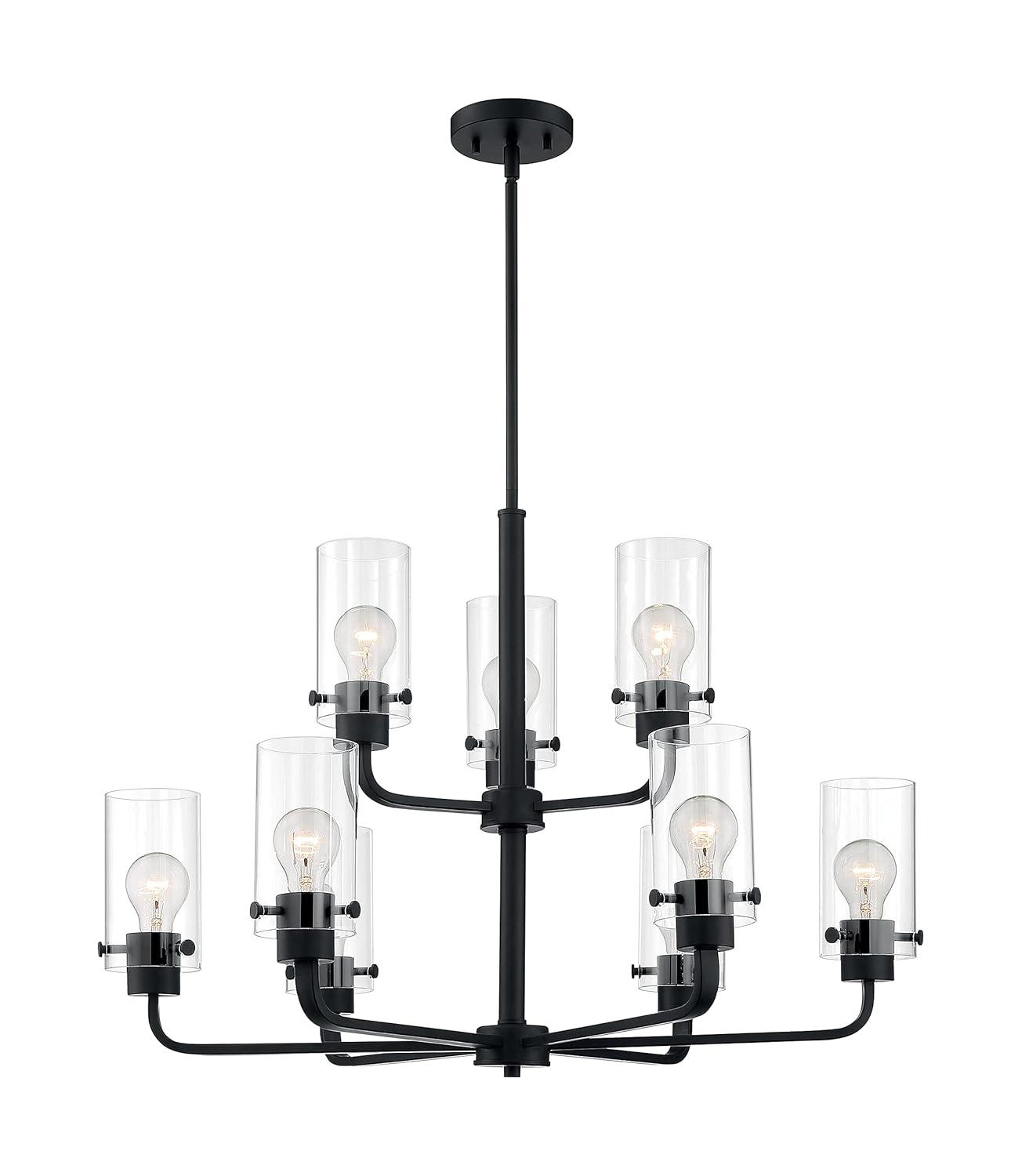 Sommerset 30" Matte Black 9-Light Chandelier with Clear Glass Shades