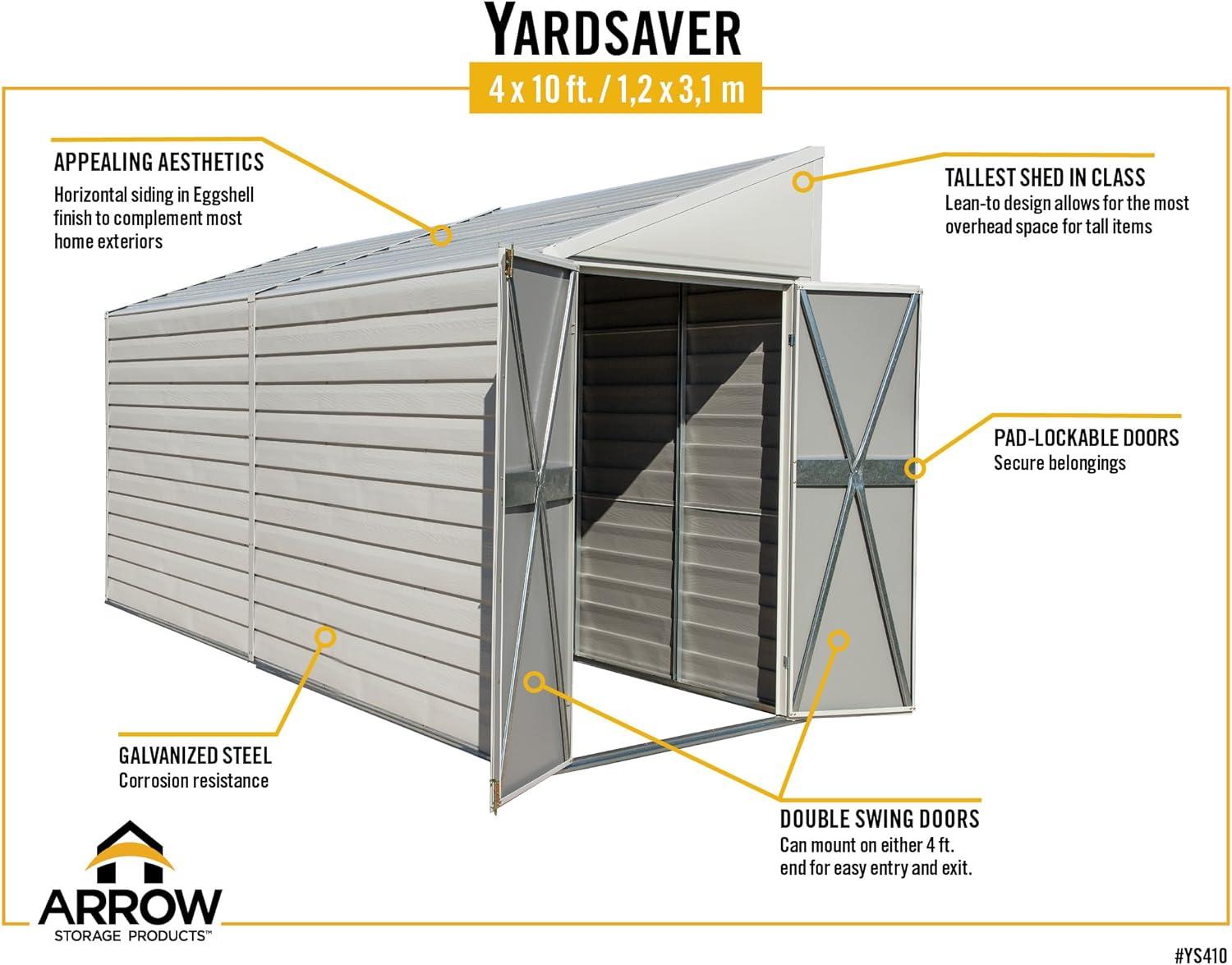 Yardsaver® 4 x 10 ft Steel Storage Shed Pent Roof Eggshell