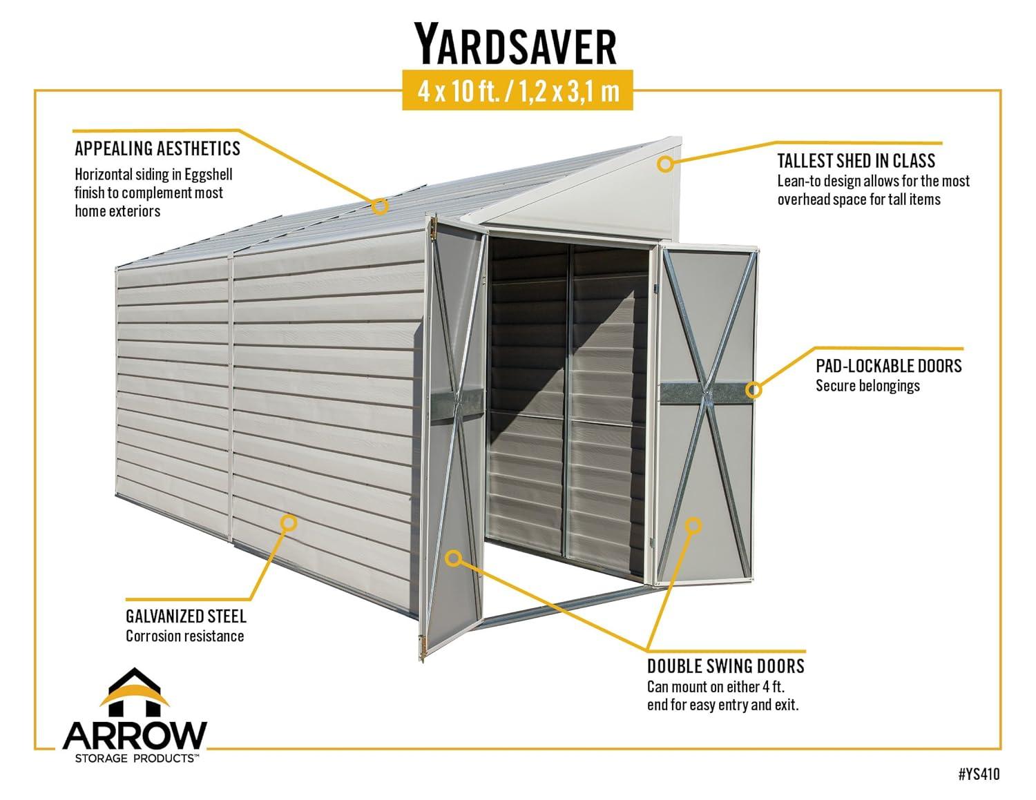 Yardsaver® 4 x 10 ft Steel Storage Shed Pent Roof Eggshell