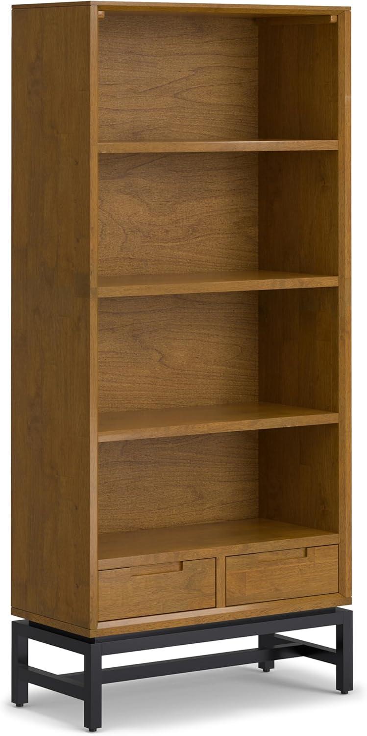 Banting 30"W Solid Wood 4 Shelf Industrial Bookcase with 2 Drawers, Adjustable Shelves, and Metal Base