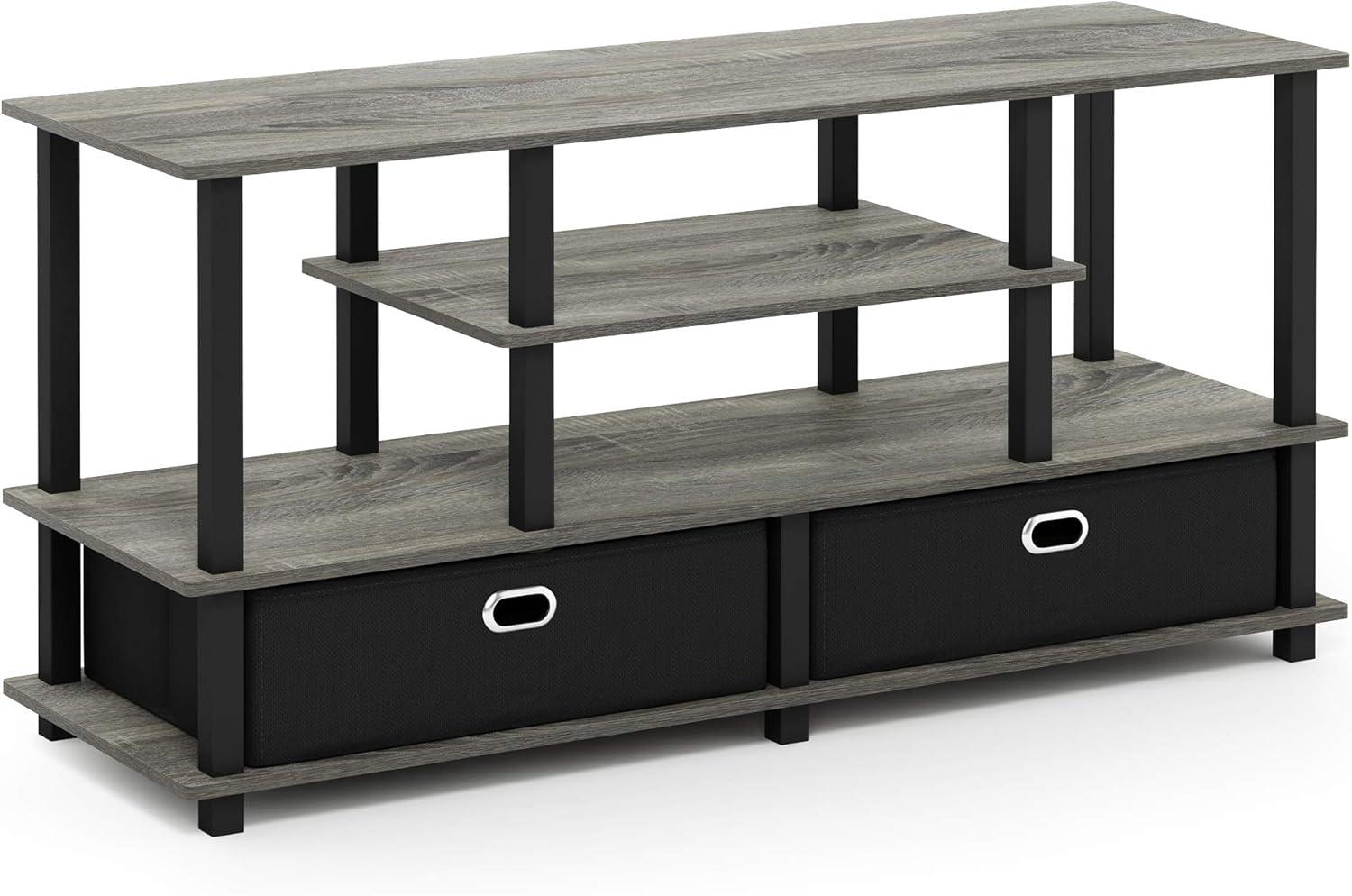 Furinno JAYA Large TV Stand for up to 55-Inch TV with Storage Bin, French Oak Grey/Black