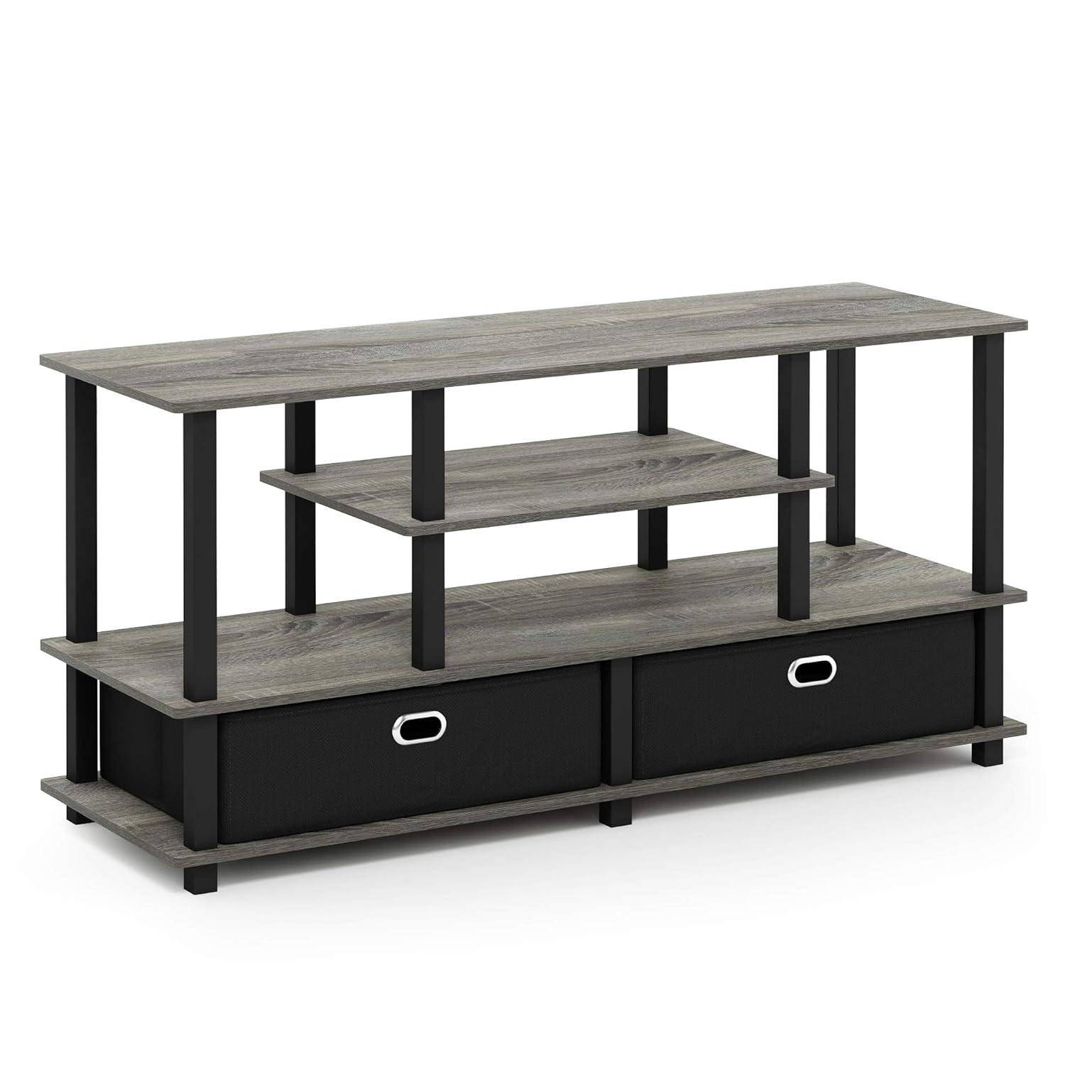 Furinno JAYA Large TV Stand for up to 55-Inch TV with Storage Bin, French Oak Grey/Black