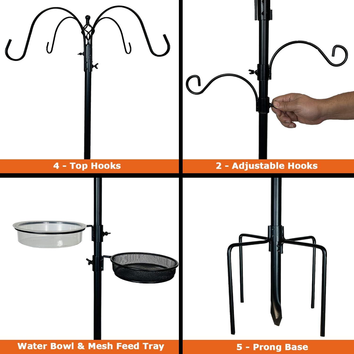 Ashman Premium Bird Station & Birdbath w/ 2 Feeders, 92" Tall, 2 Side Hook