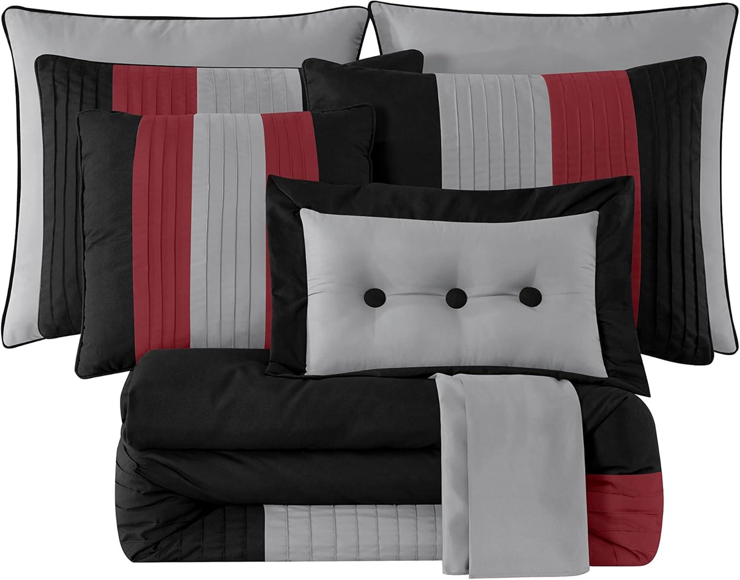 King Red Black Gray Microfiber 8-Piece Comforter Set