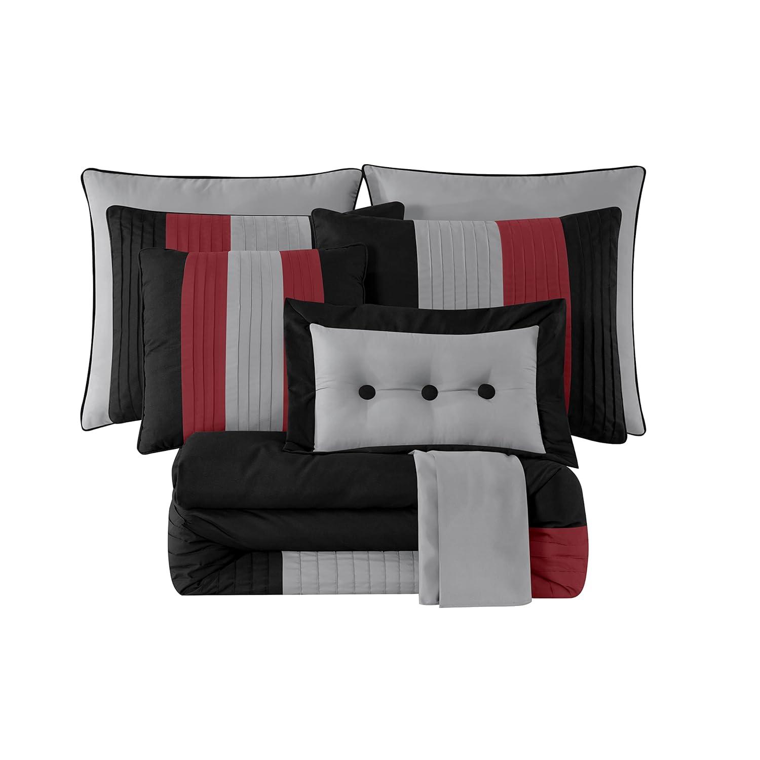 Chezmoi Collection Loft 8-Piece Pleated Stripe Microfiber Comforter Set