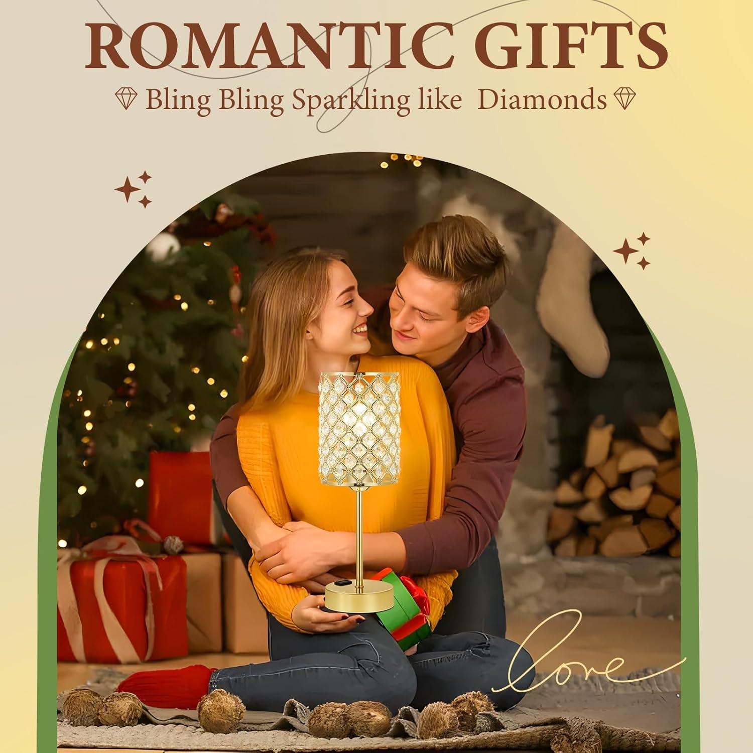 Crystal Touch Control Table Lamp - Dimmable Bedside Lamp with USB-C+A and AC Charging Ports, 3-Way USB Gold Lamp, Desk Light for Bedroom, Living Room, Home Office (Bulb Included, Set of 2)