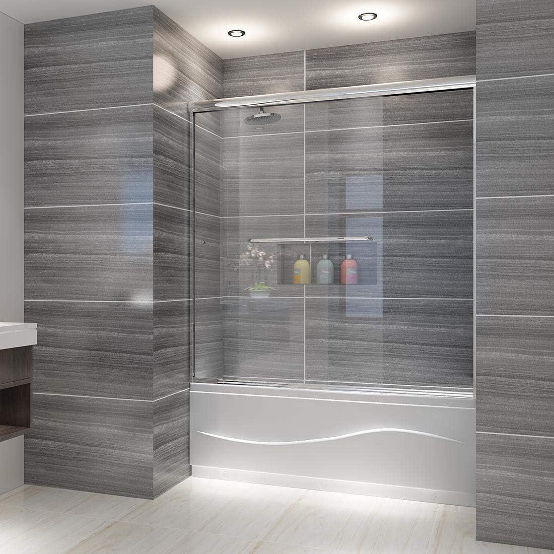 Elegant  60 in. W x 57.4 in. H Bathtub Double Sliding Shower Doors Chrome Clear 60"W×57“H