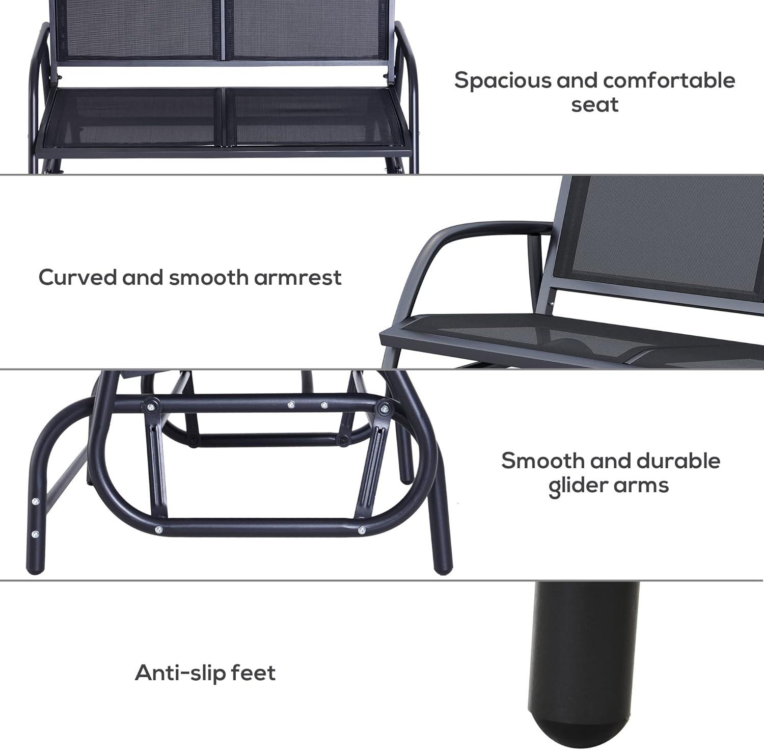 Outsunny 2-Person Outdoor Glider Bench, Patio Double Swing Rocking Chair Loveseat w/Powder Coated Steel Frame for Backyard Garden