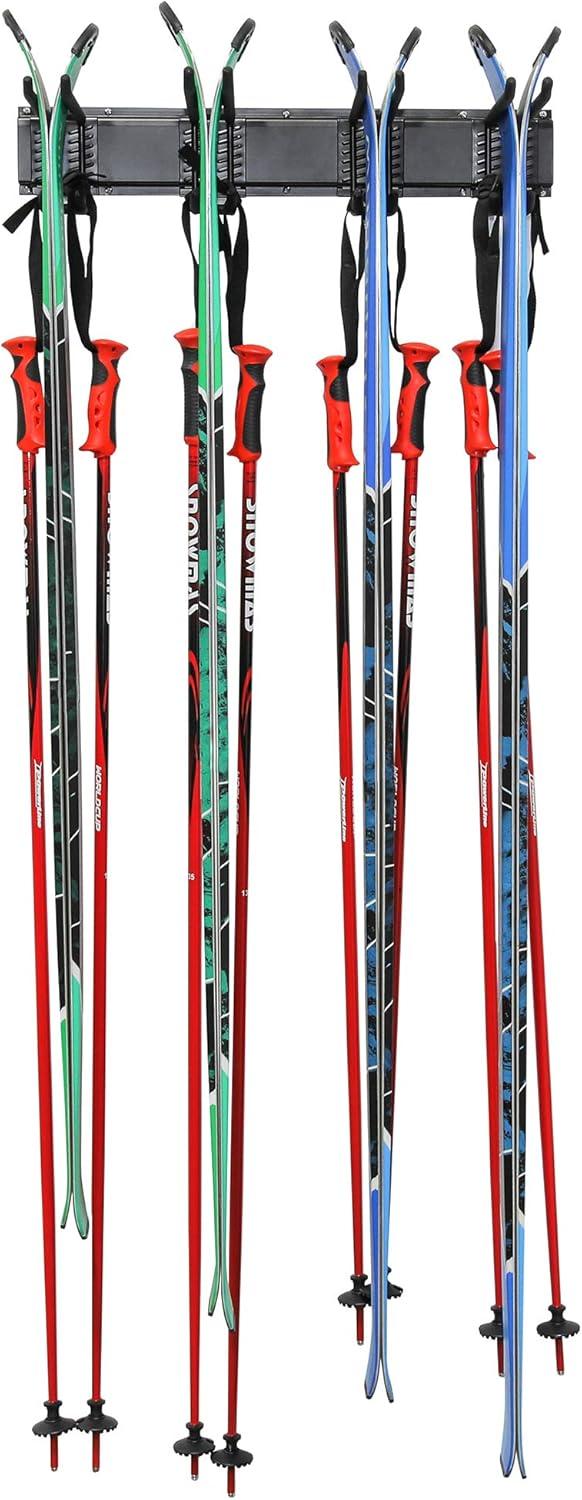 RaxGo Ski Rack, Ski Wall Mount Holds 4 Pairs of Skis & Skiing Poles or Snowboard, for Home & Garage